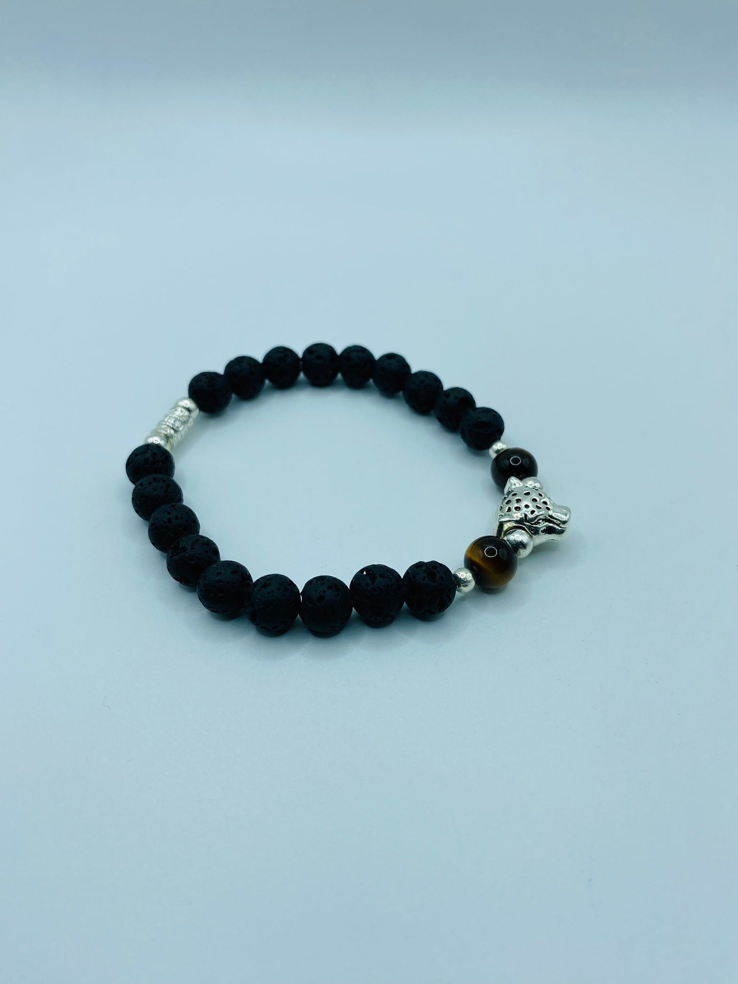 Leopard Charm Bracelet: Lava Rock & Tiger's Eye Gemstone Beads