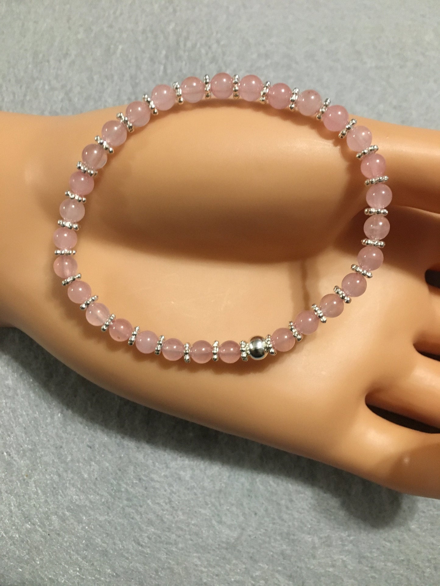 Rose Quartz Bracelet: Silver Snowflakes & Hematite Beads