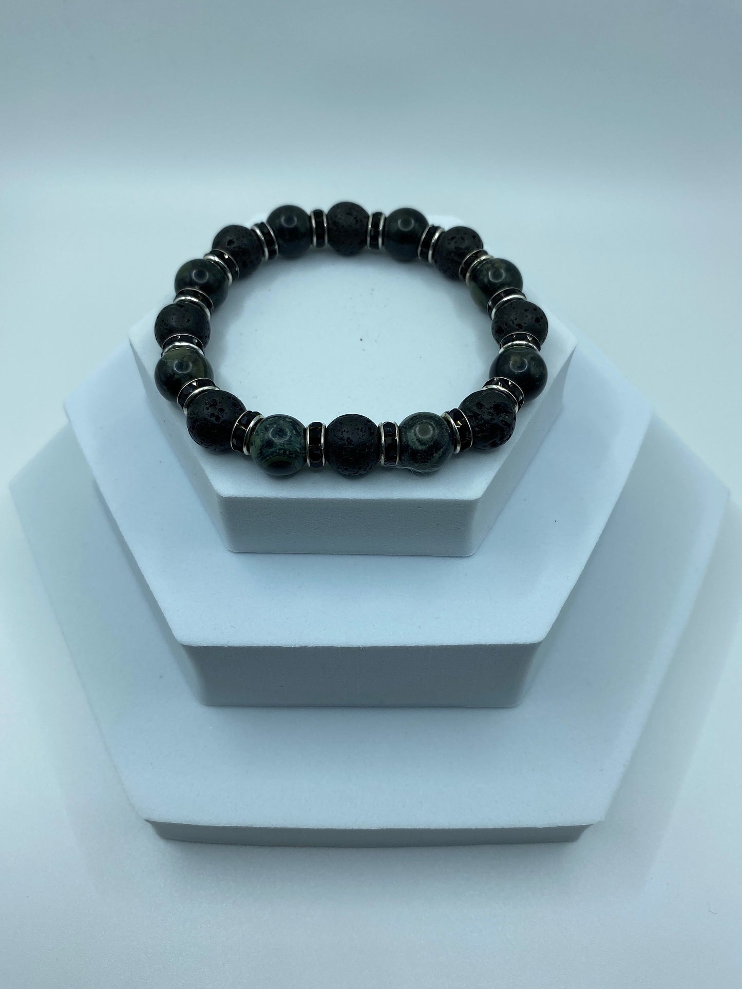 Lava Rock & Labradorite Bracelet with Rhinestone Accents