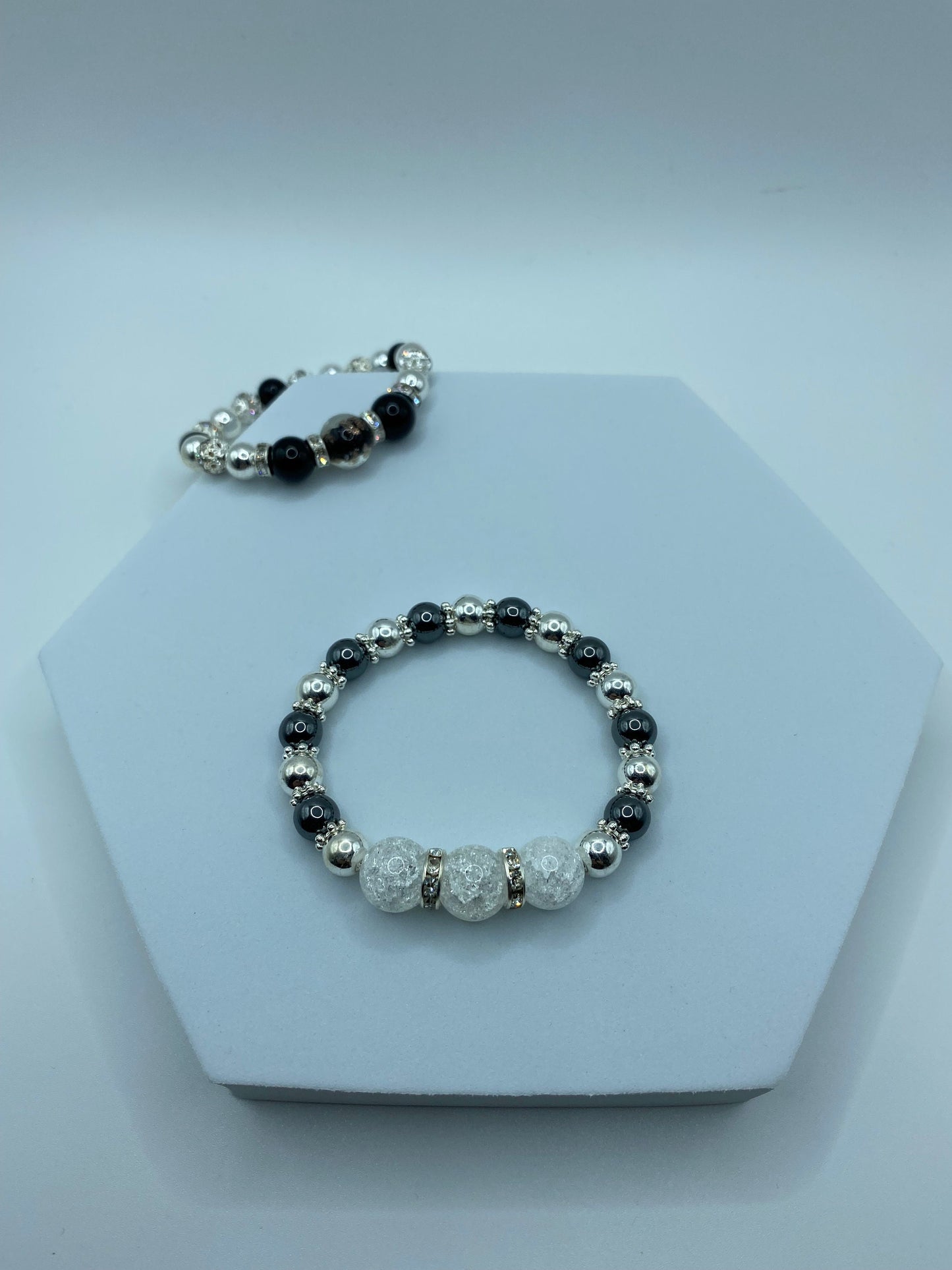 Quartz Crystal Bracelet with Silver & Black Hematite Gemstone Beads - Bracelets for women - Mens Bracelet