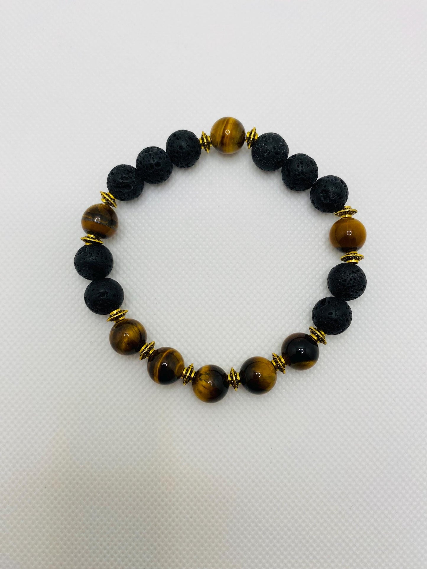 Mens Lava Rock & Tigers Eye Bracelet: Tibetan Gemstone Jewelry