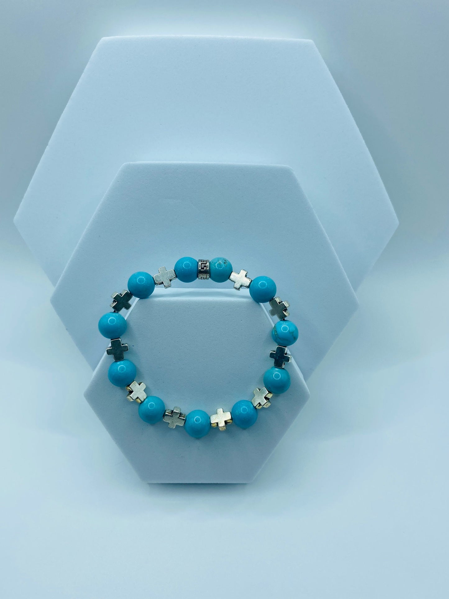 Turquoise Cross Bracelet: Religious Silver Charm Jewelry