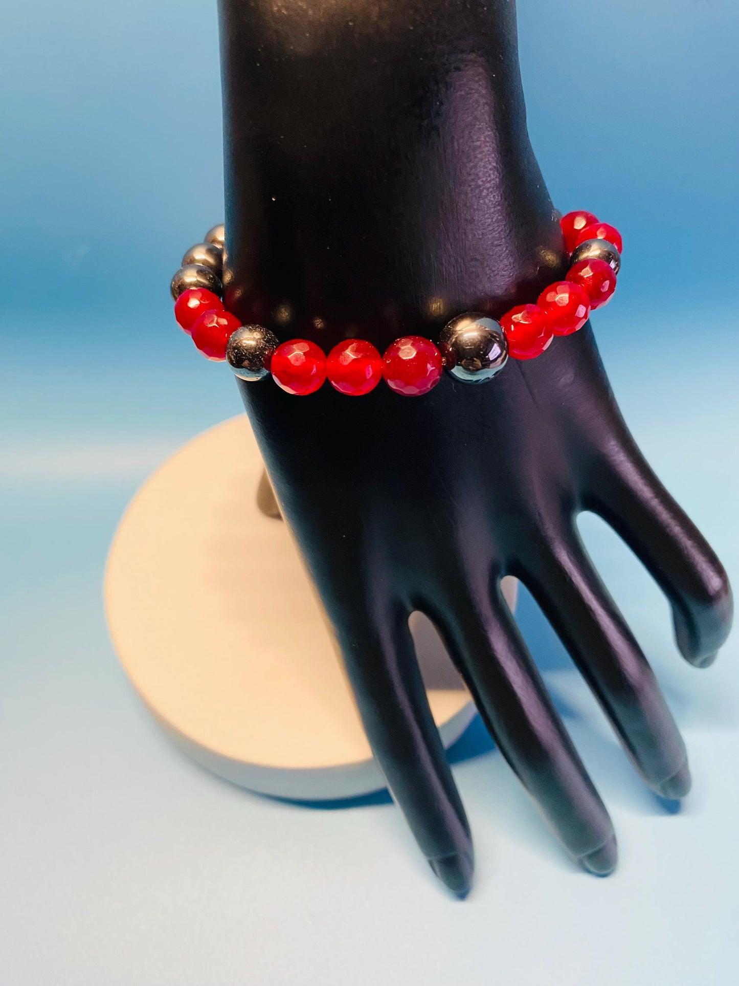 Handmade Jewelry Beaded Bracelet with Agate & Hematite Gemstone Beads, Mens Bracelets, Womens Bracelet