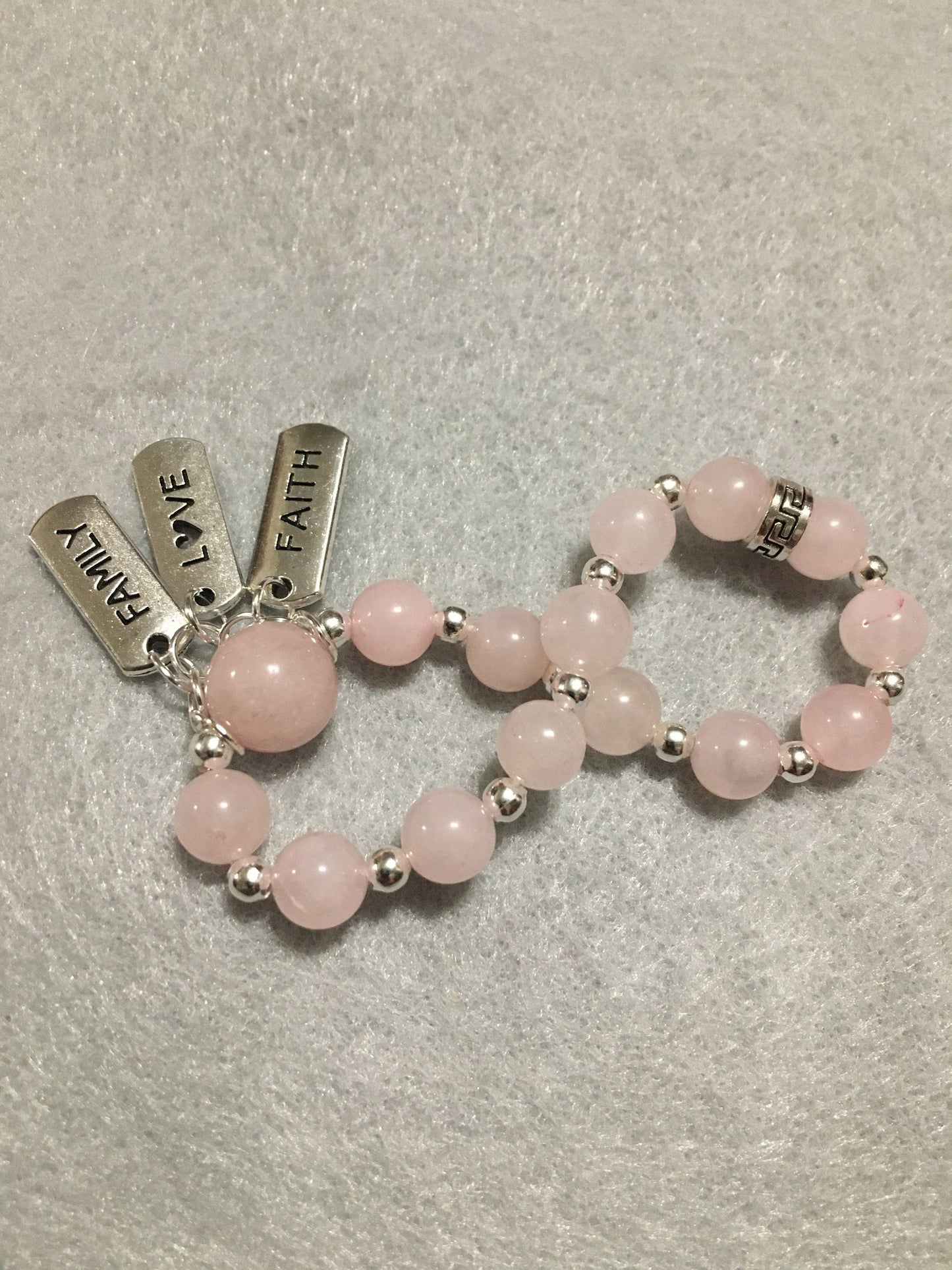 Rose Quartz Charm Bracelet for Women, Inspirational Quotes & Hematite Gemstone Beads - Gifts for Her