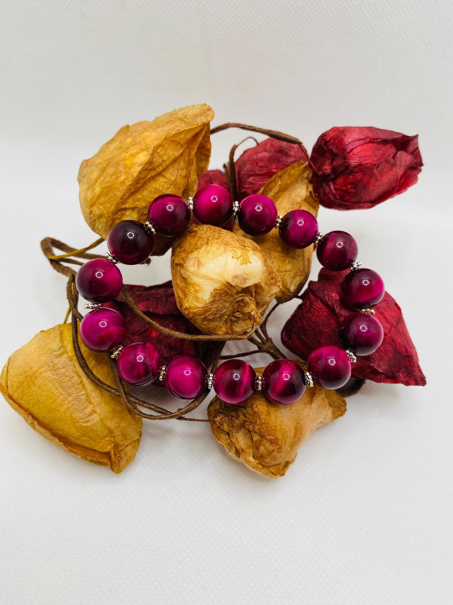 Chunky Rose Red Tigers Eye Bracelet: Handmade Gemstone Jewelry
