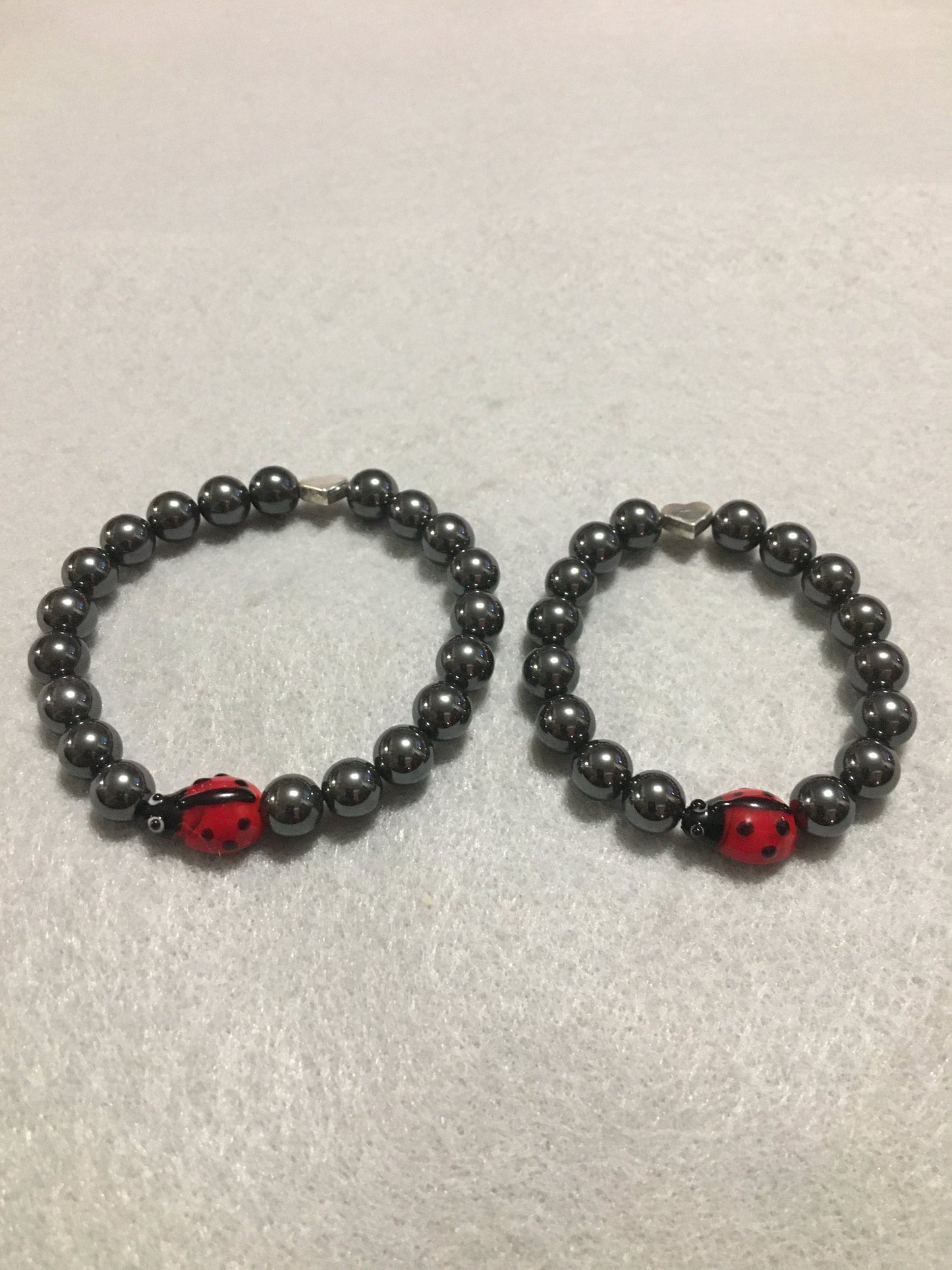 Mommy and Me Miraculous Ladybug Matching Bracelets - Hematite Gemstone Beads - Gifts for Mom