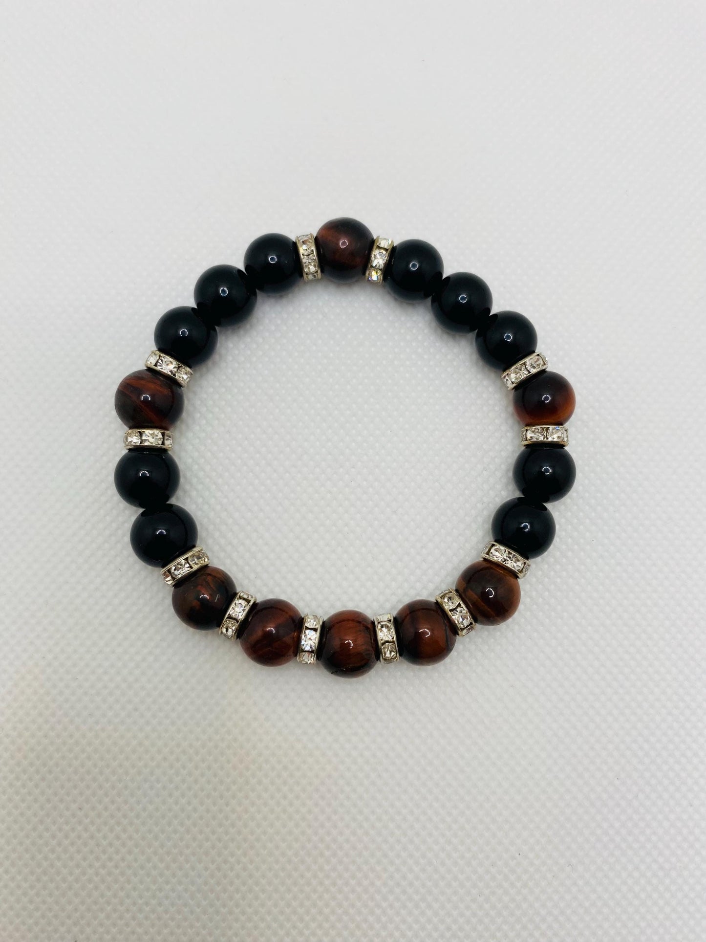 Mens Black Onyx & Red Tiger's Eye Beaded Bracelet: Handmade Gemstone Jewelry