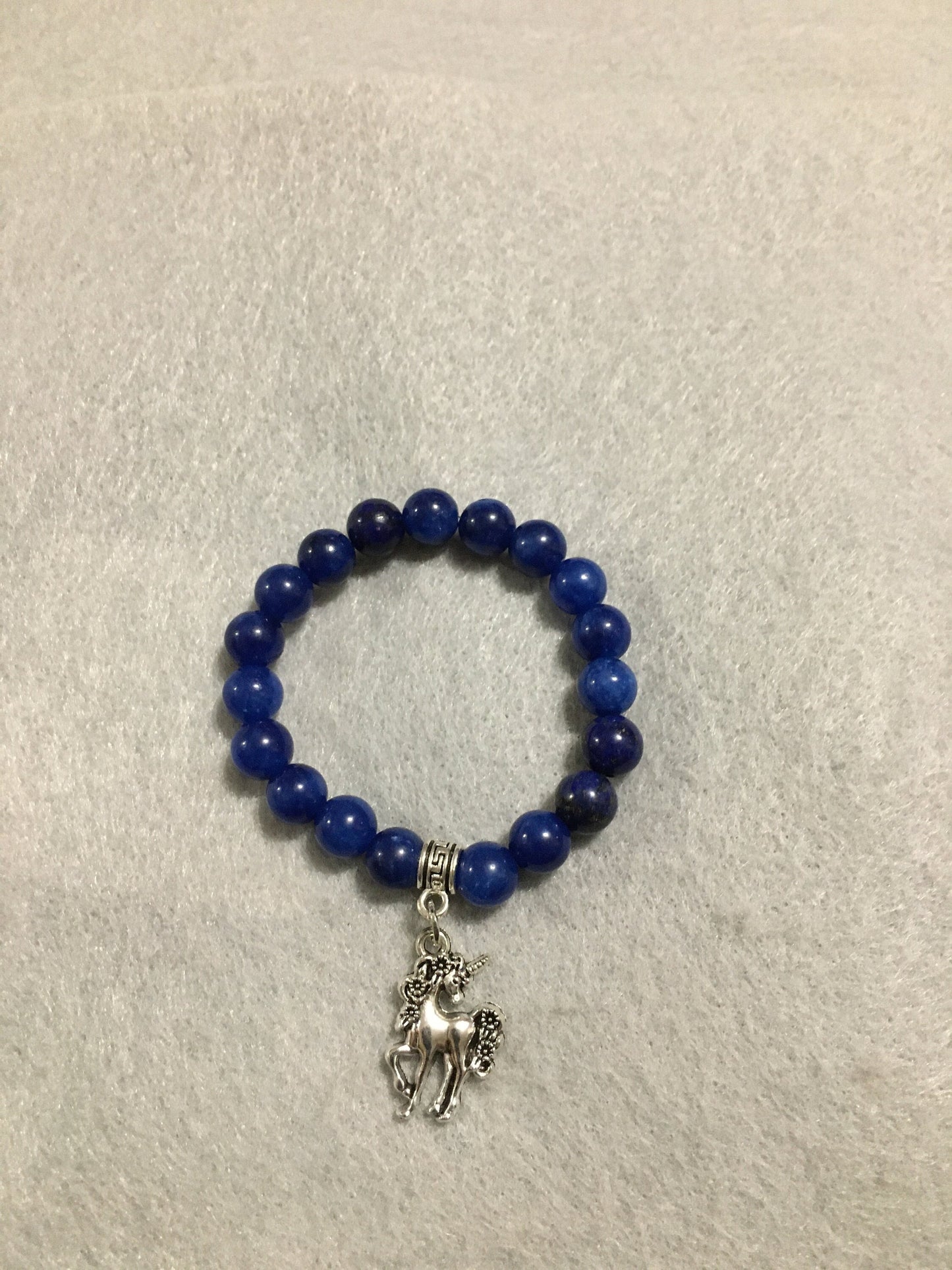 Lapis Lazuli Unicorn Charm Bracelet: Antique Silver, Handmade