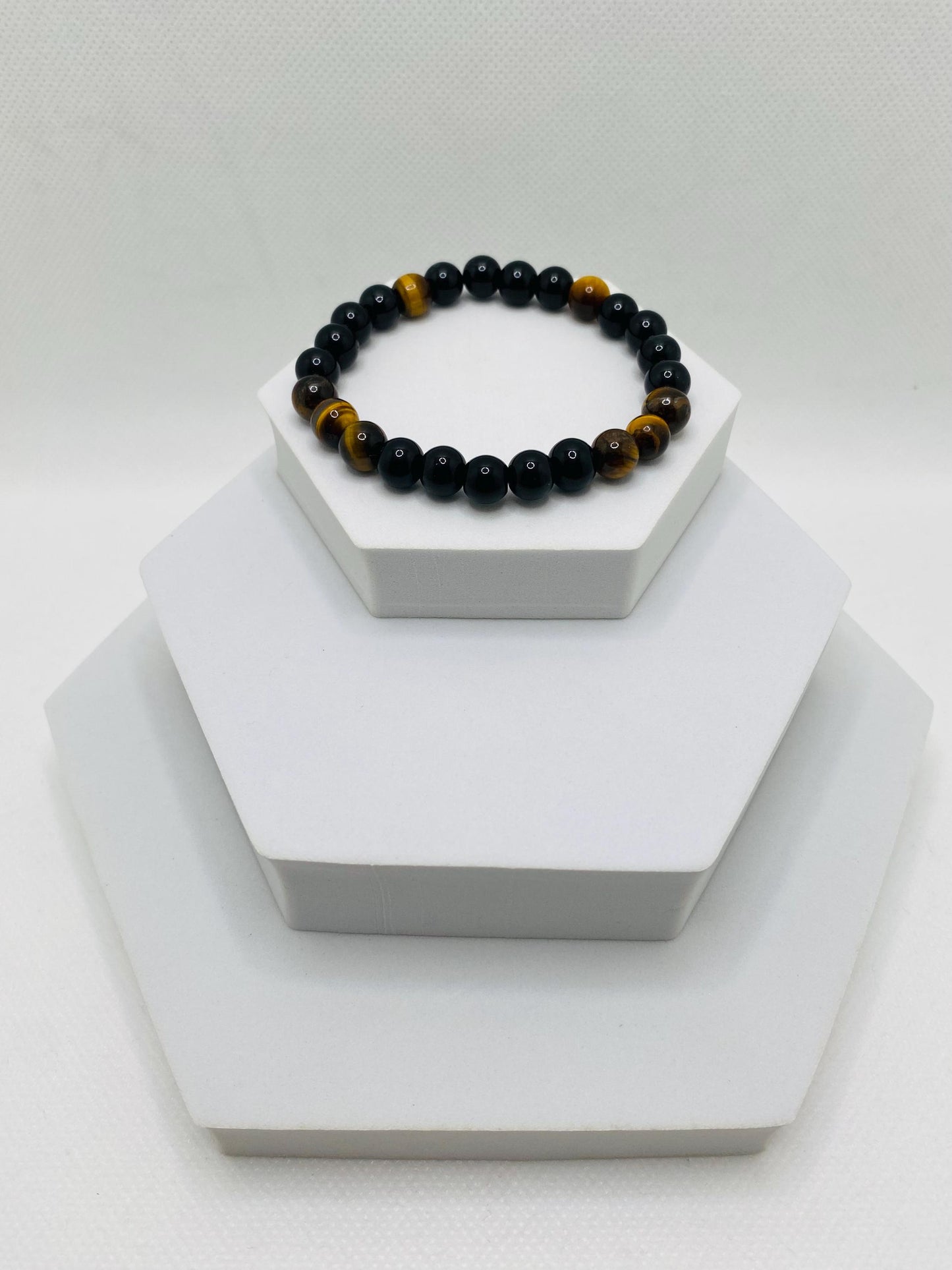Handmade Onyx & Tiger's Eye Gemstone Beaded Bracelet