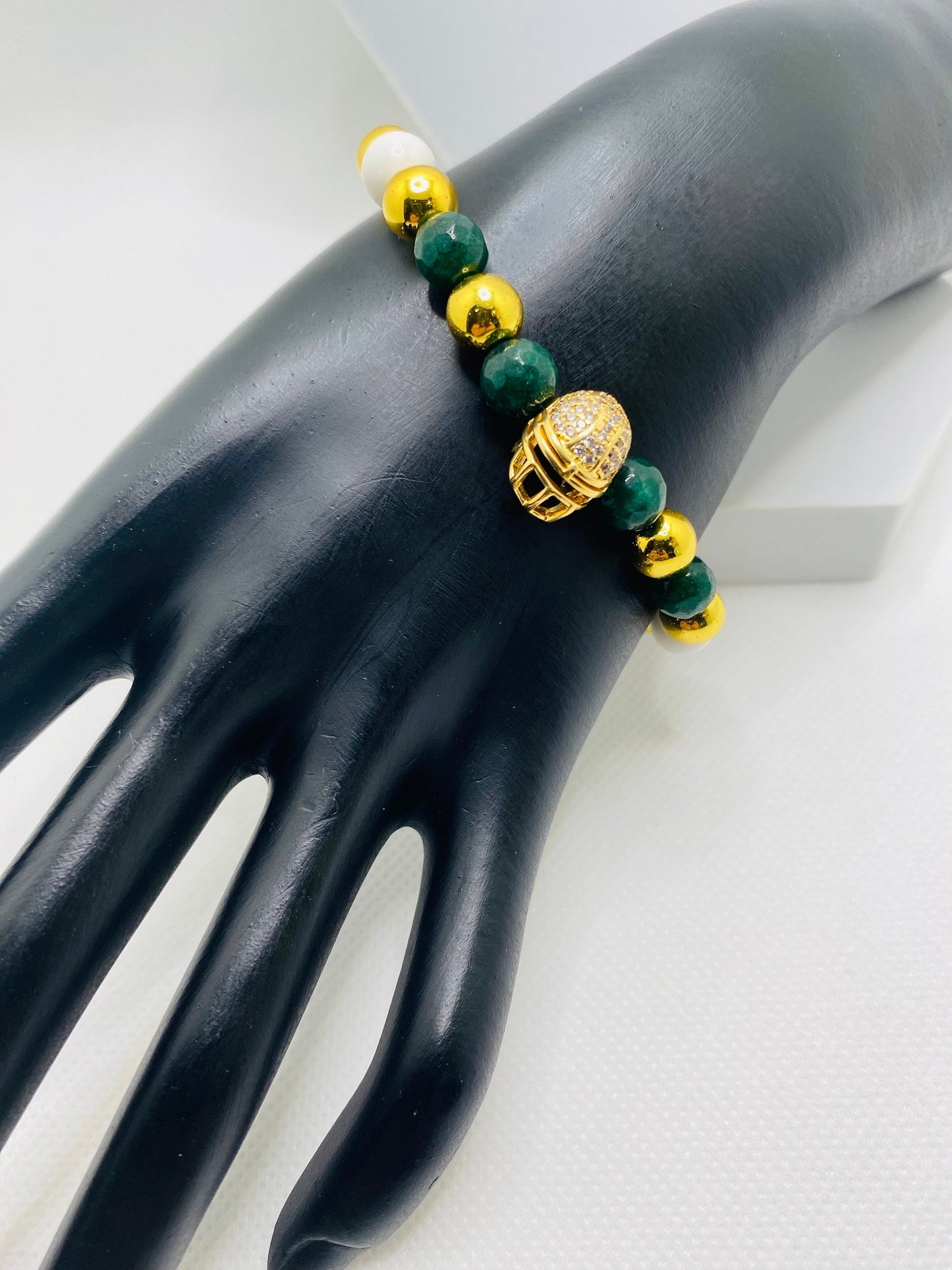 Green Bay Packers Bracelet: Jade, Hematite & Football Helmet