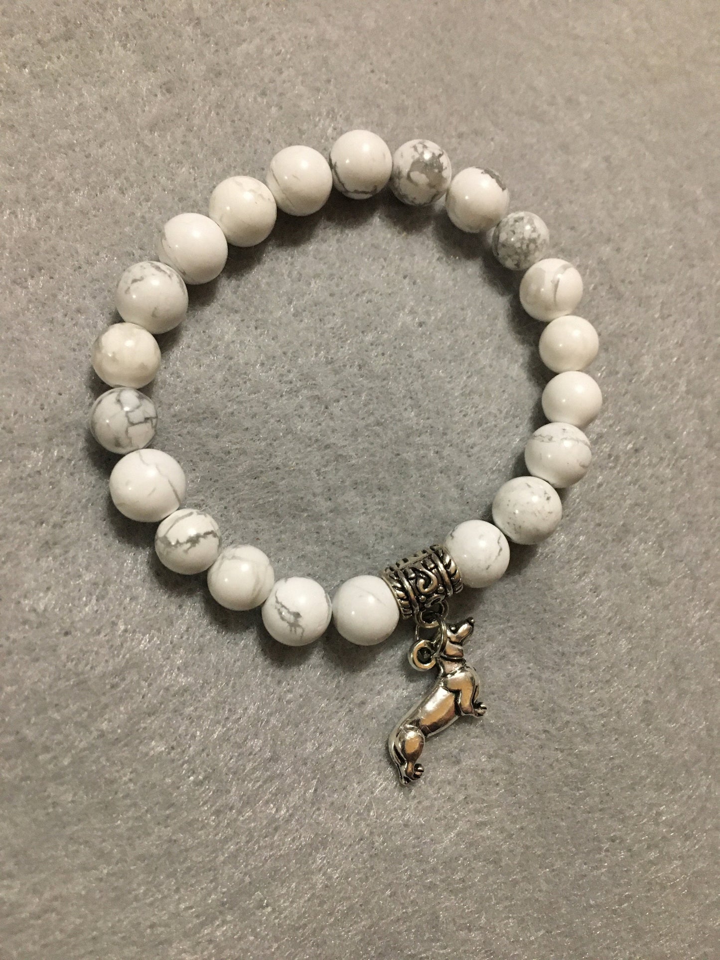 Dachshund Charm Bracelet: Howlite Gemstone Beads, Dog Memorial Gift