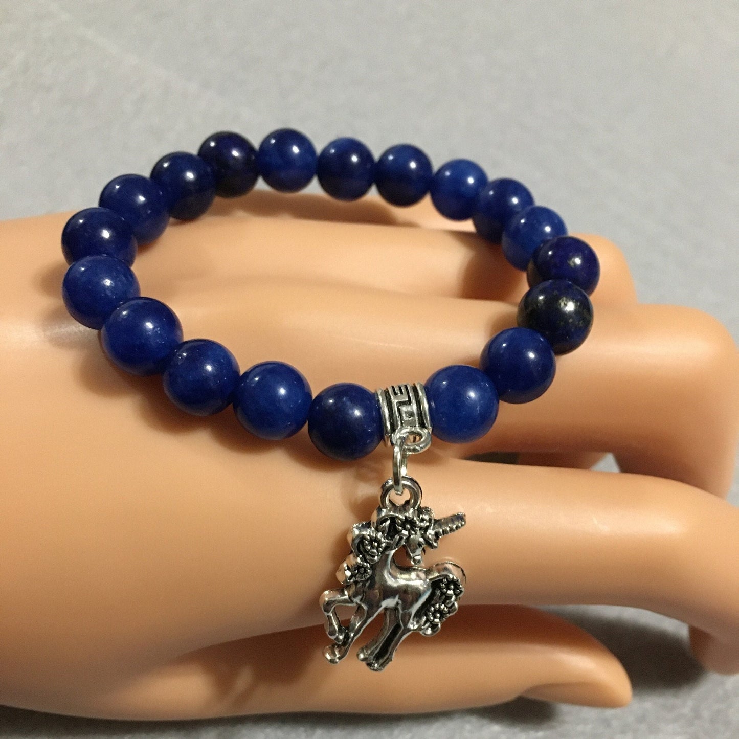 Lapis Lazuli Unicorn Charm Bracelet: Antique Silver, Handmade