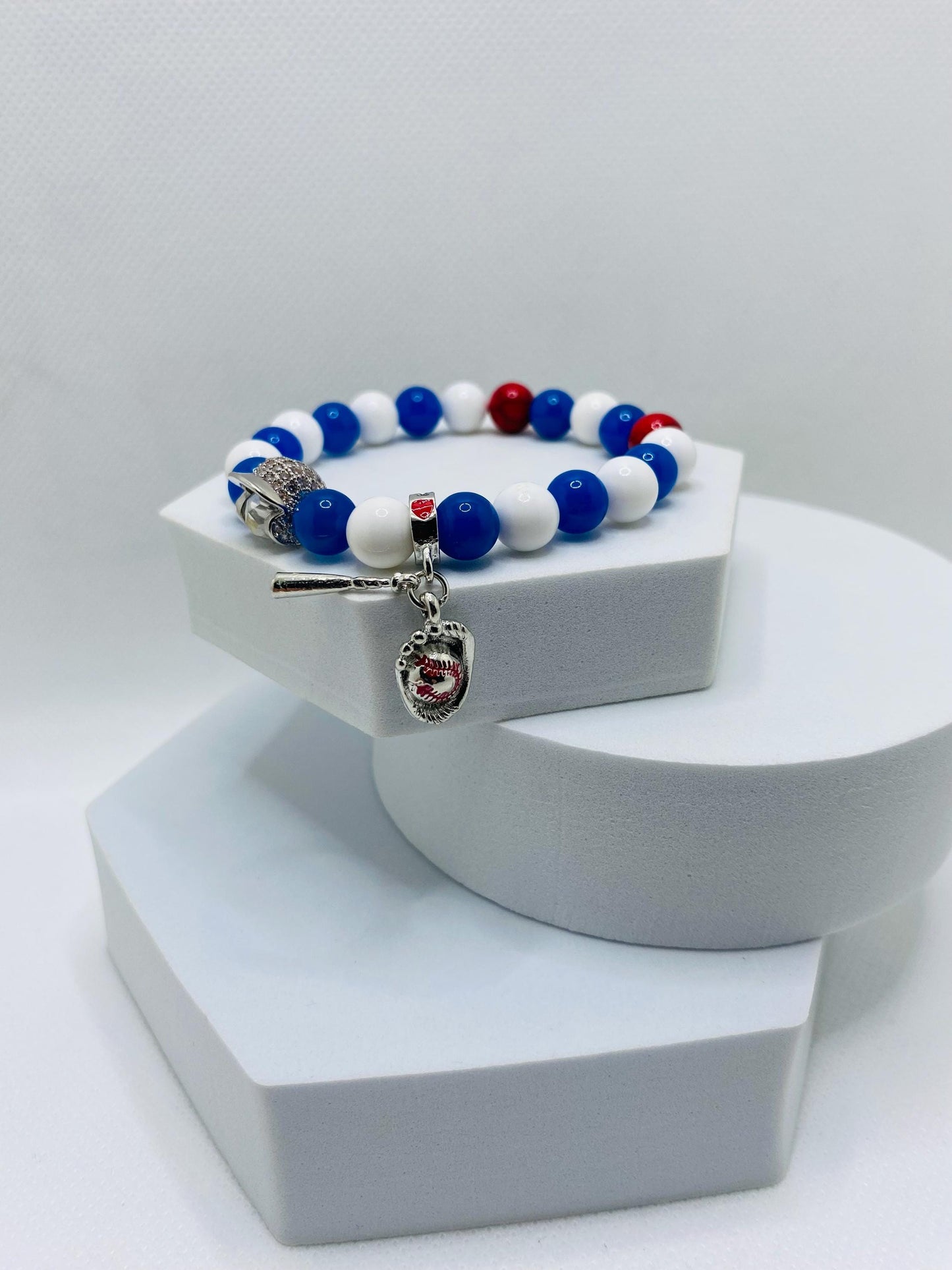 Los Angeles Dodgers Bracelet: Gemstone Beads & Baseball Charms