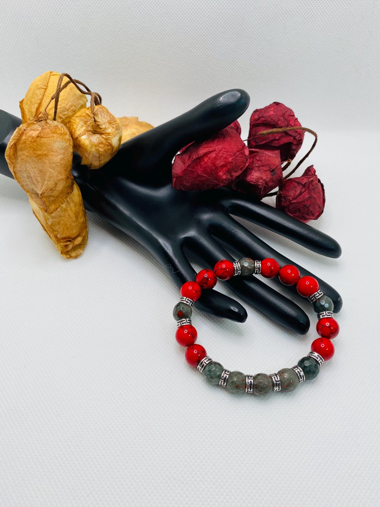 Men's Beaded Bracelet: Turquoise, African Jasper & Tibetan Spacers