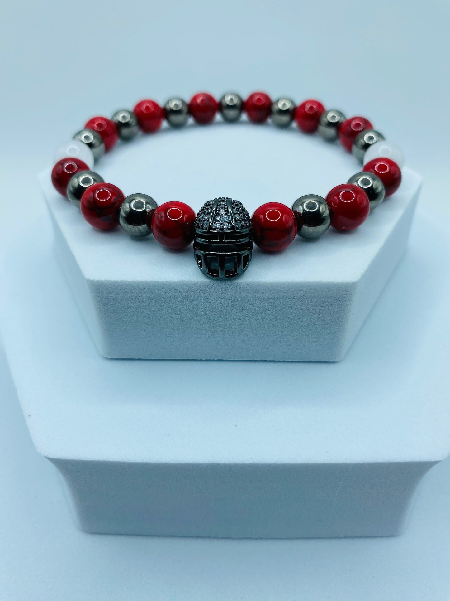 Tampa Bay Buccaneers Bracelet: Jade, Turquoise & Hematite Gemstone Beads
