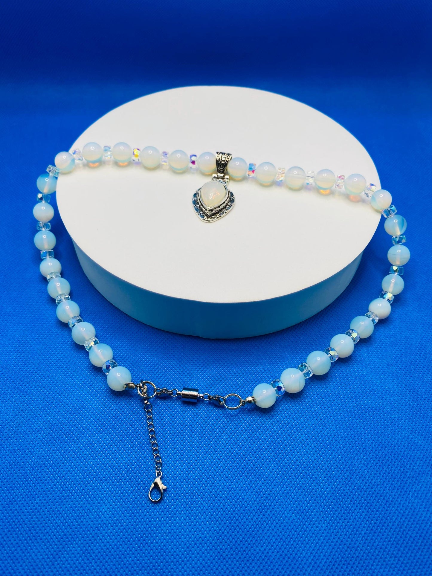 Handmade Opal Heart Necklace: Boho Crystal Jewelry with Moonstone Pendant