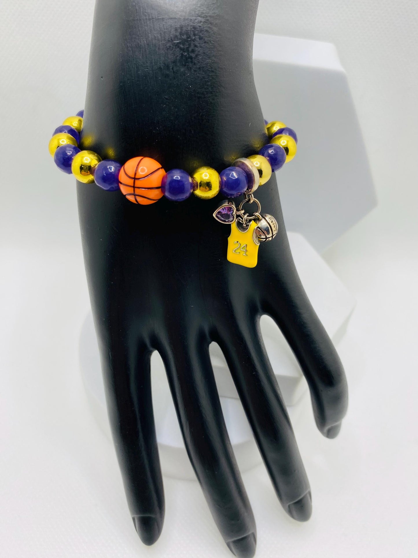 Kobe Bryant Lakers Bracelet: Amethyst & Hematite Gemstone Beads