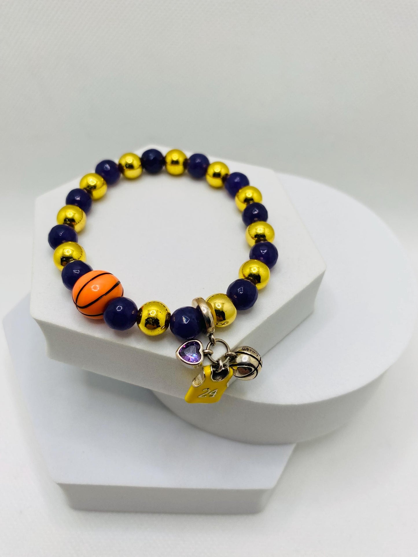 Kobe Bryant Lakers Bracelet: Amethyst & Hematite Gemstone Beads