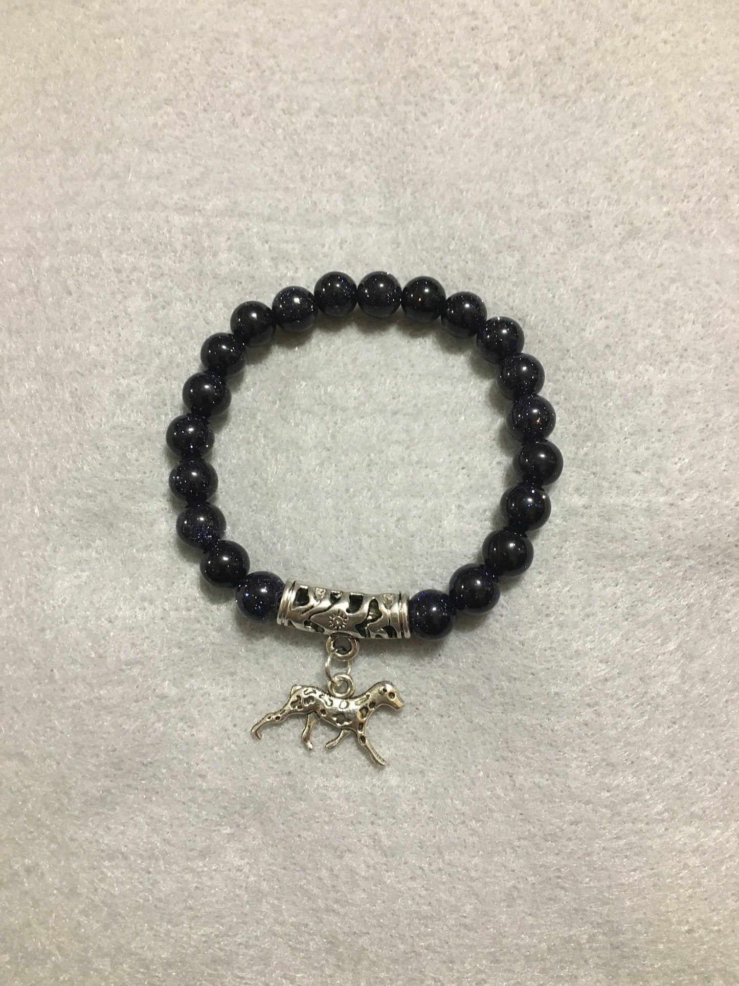 Dalmatian Dog Memorial Bracelet: Blue Sandstone Gemstone Beads, Dog Lover Gift