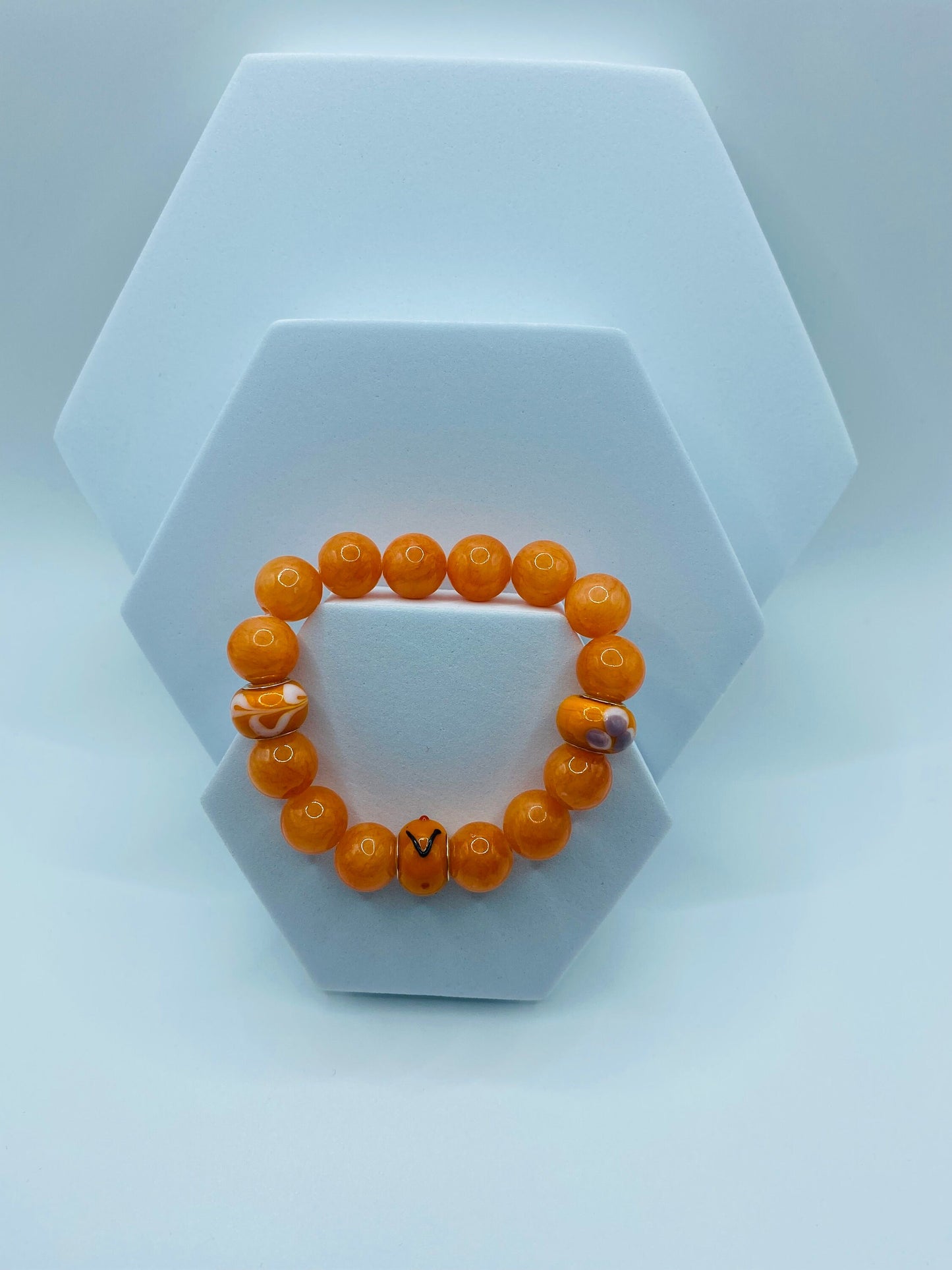 Handmade Orange Jade Bracelet: Murano Glass Bead Chunky Jewelry
