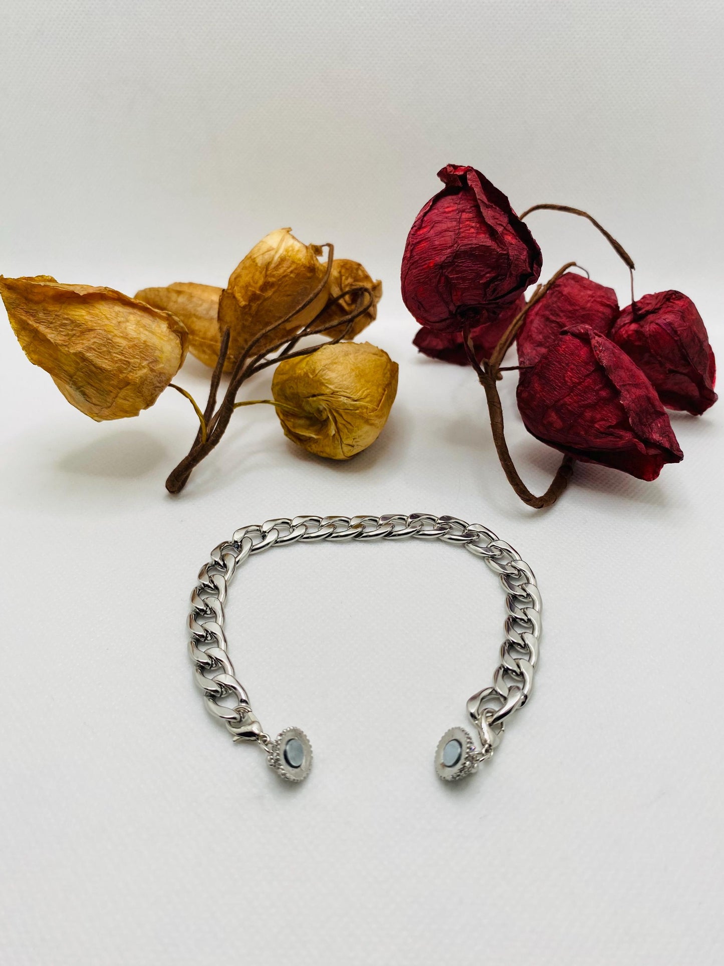 Silver Stainless Steel Cuban Link Bracelet: Unisex Magnetic Clasp