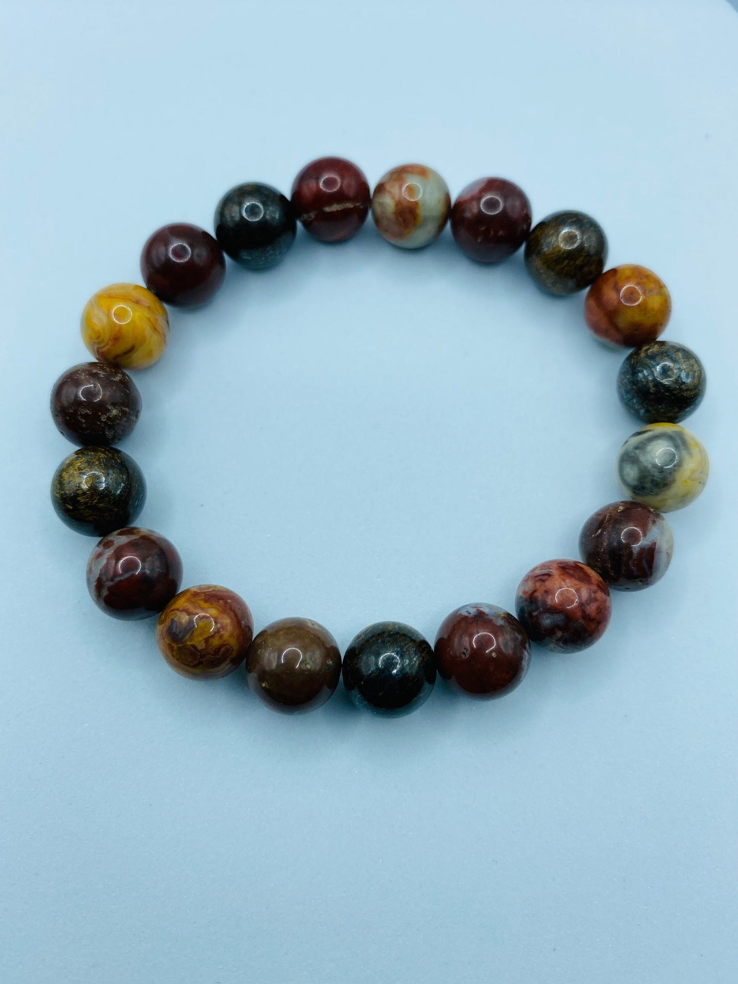 Handmade Red Jasper Stone Bracelet: Bronzite & Agate Gemstone Beads