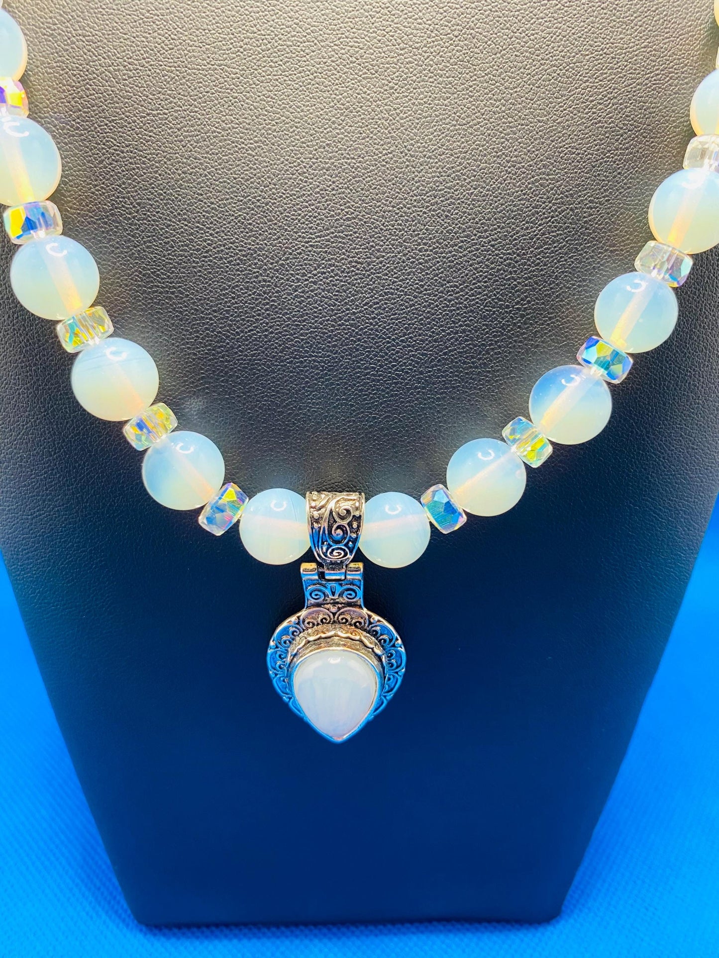 Handmade Opal Heart Necklace: Boho Crystal Jewelry with Moonstone Pendant