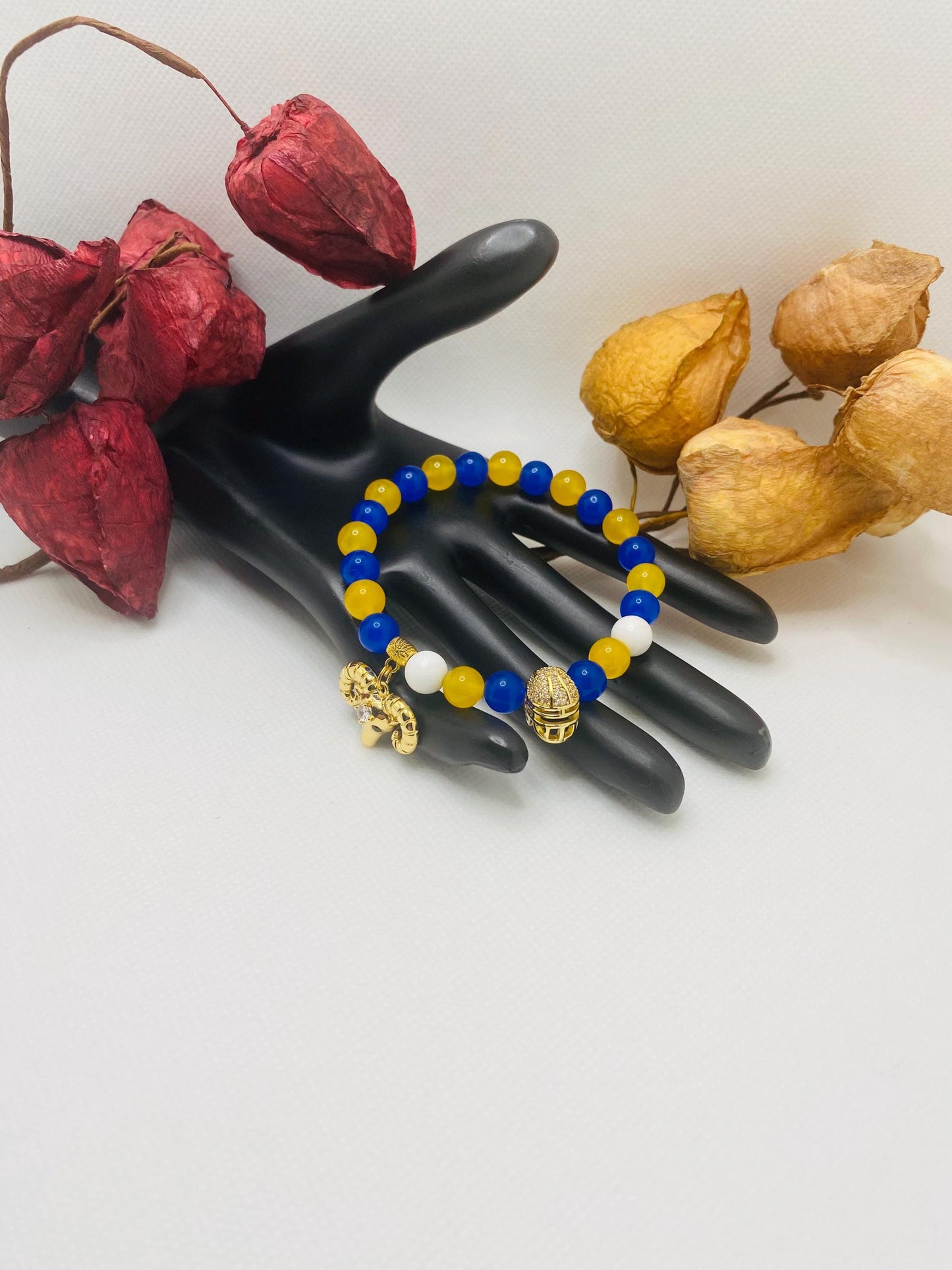 Los Angeles Rams Bracelet: Agate, Kyanite & Jade Gemstone Beads