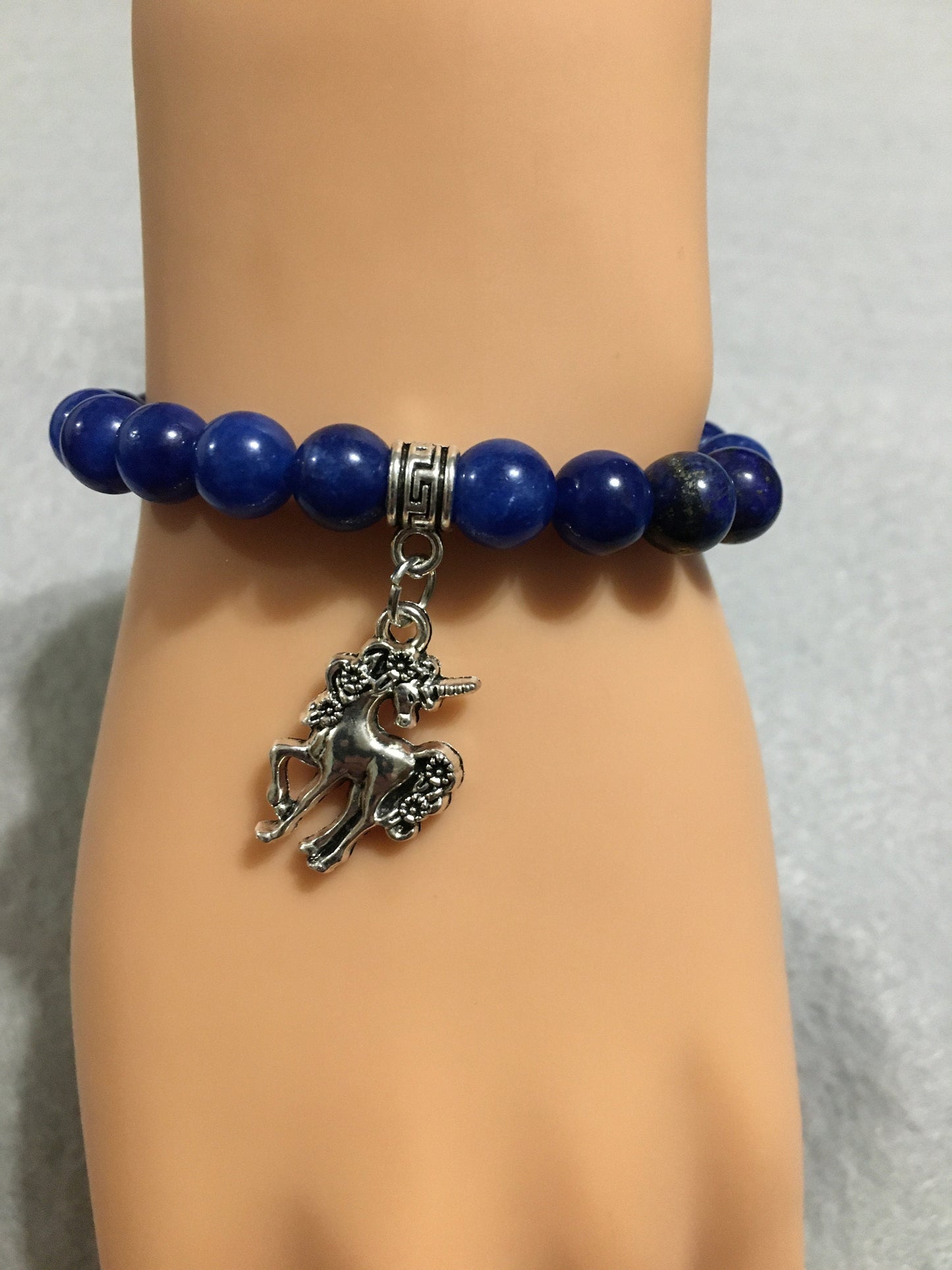Lapis Lazuli Unicorn Charm Bracelet: Antique Silver, Handmade