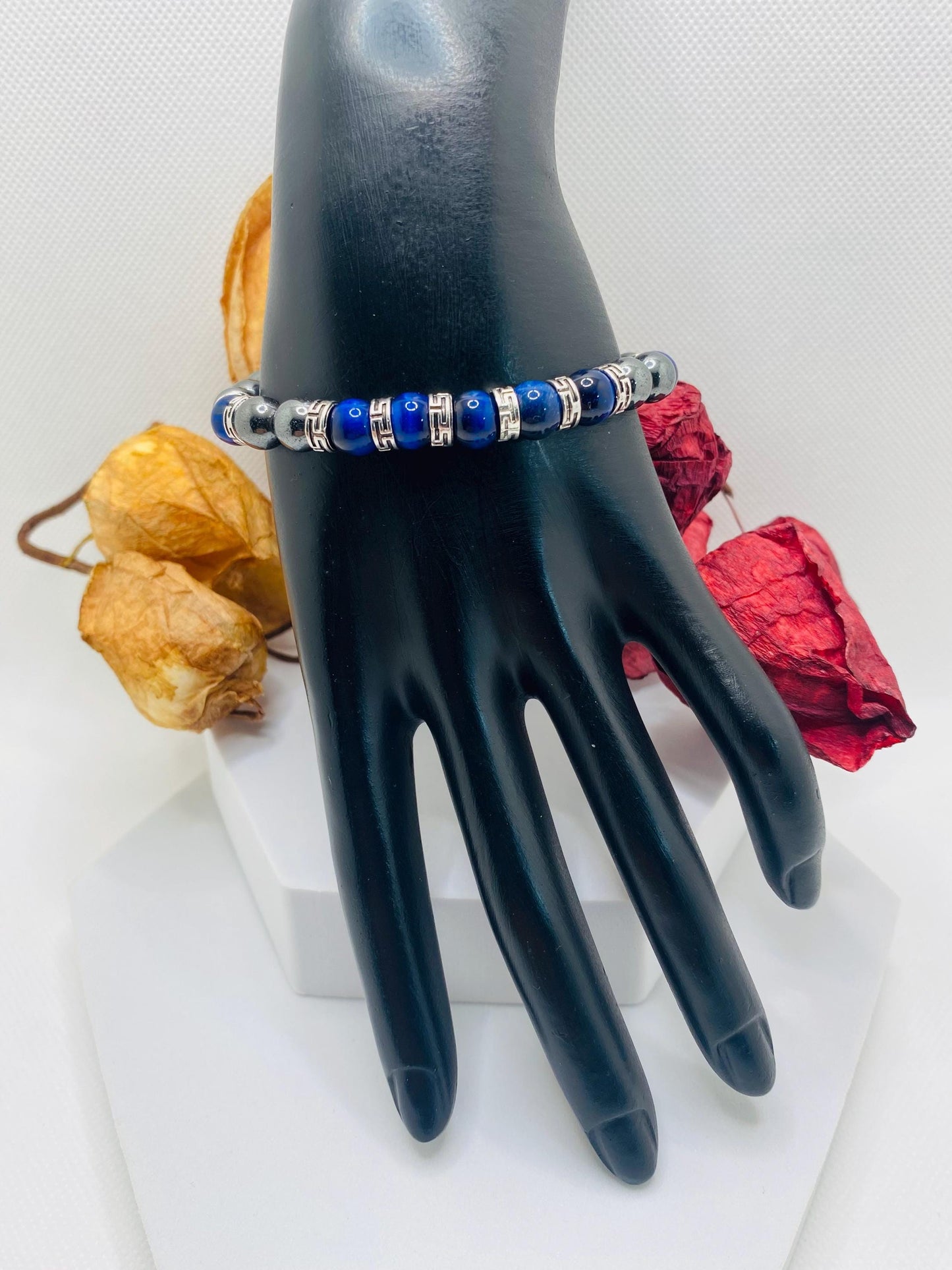 Tigers Eye & Hematite Bracelet: Tibetan Gemstone Jewelry