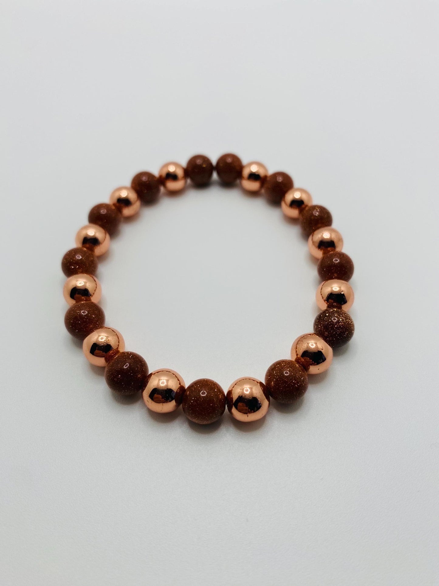 Rose Gold Hematite Bracelet: Natural Goldstone Gemstone Beads