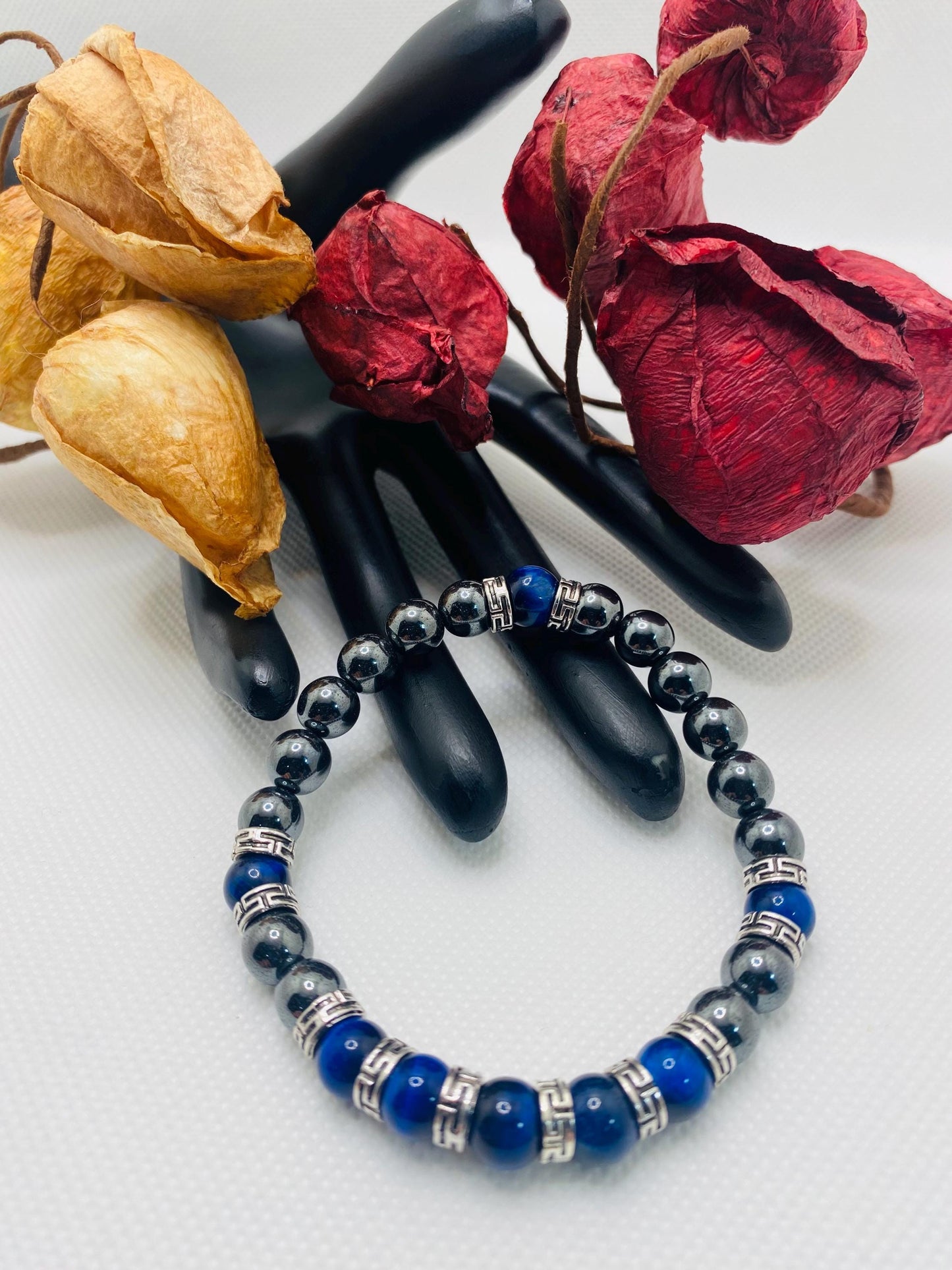 Tigers Eye & Hematite Bracelet: Tibetan Gemstone Jewelry