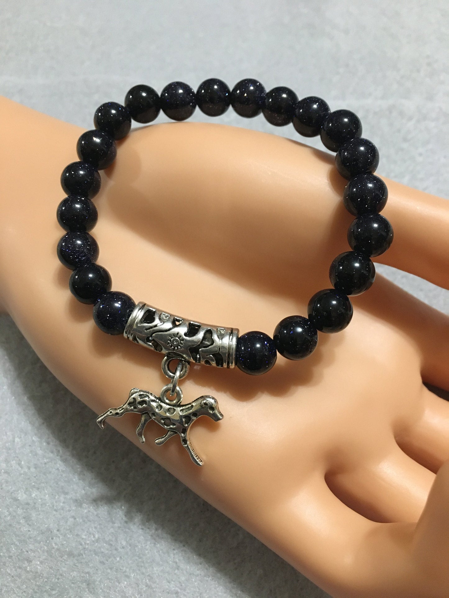 Dalmatian Dog Memorial Bracelet: Blue Sandstone Gemstone Beads, Dog Lover Gift