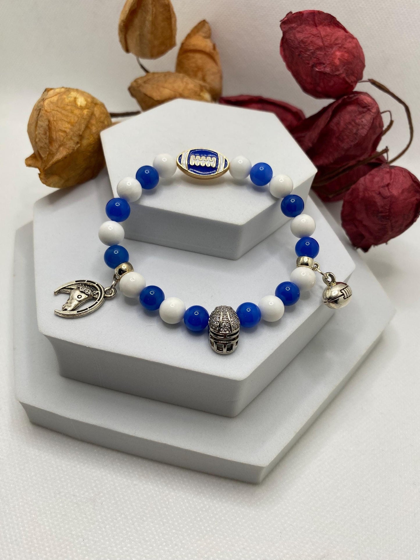 Indianapolis Colts Gemstone Charm Bracelet: Agate & Porcelain Beads
