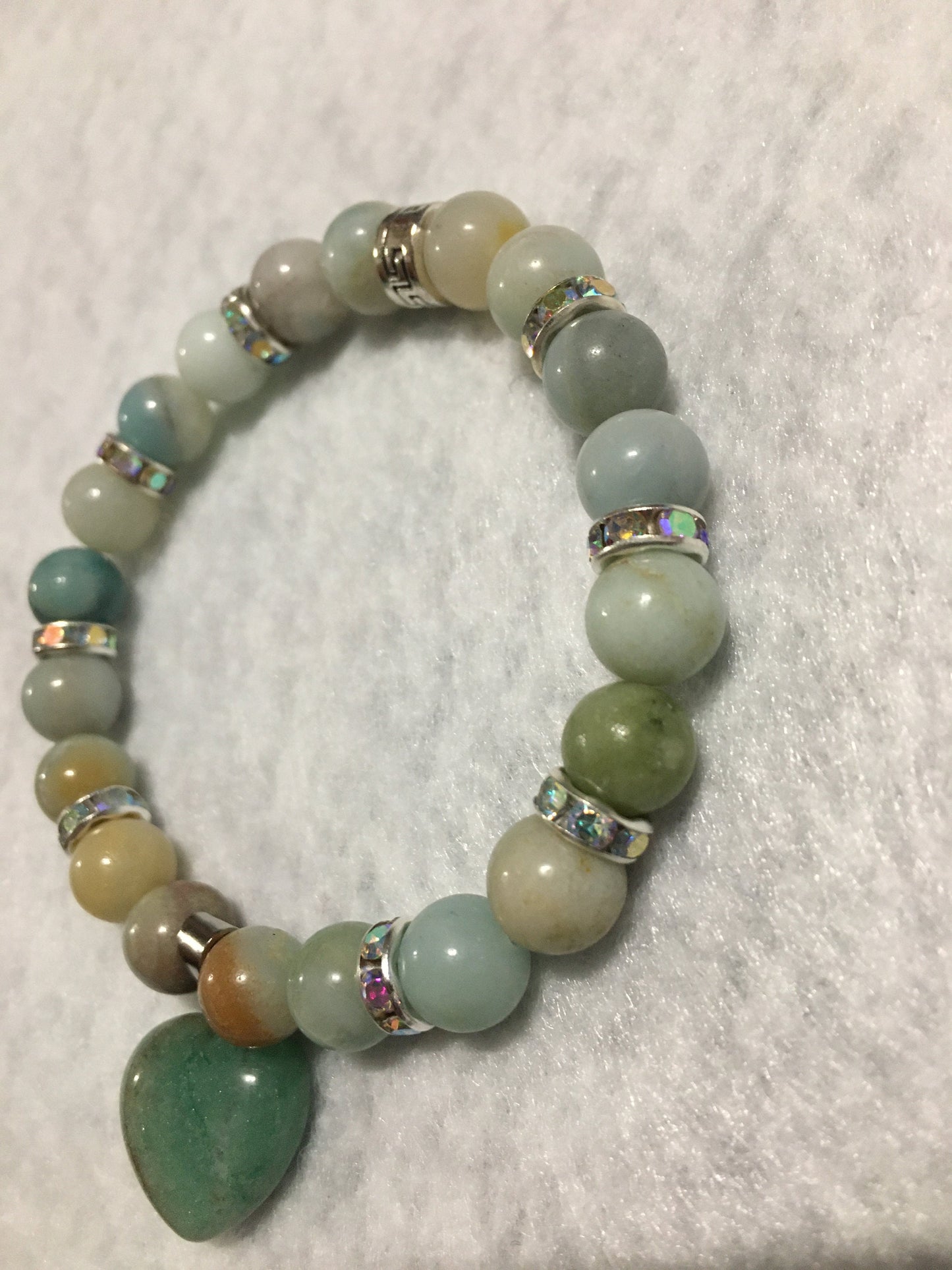 Handmade Amazonite Heart Charm Bracelet: Gemstone Bead Jewelry