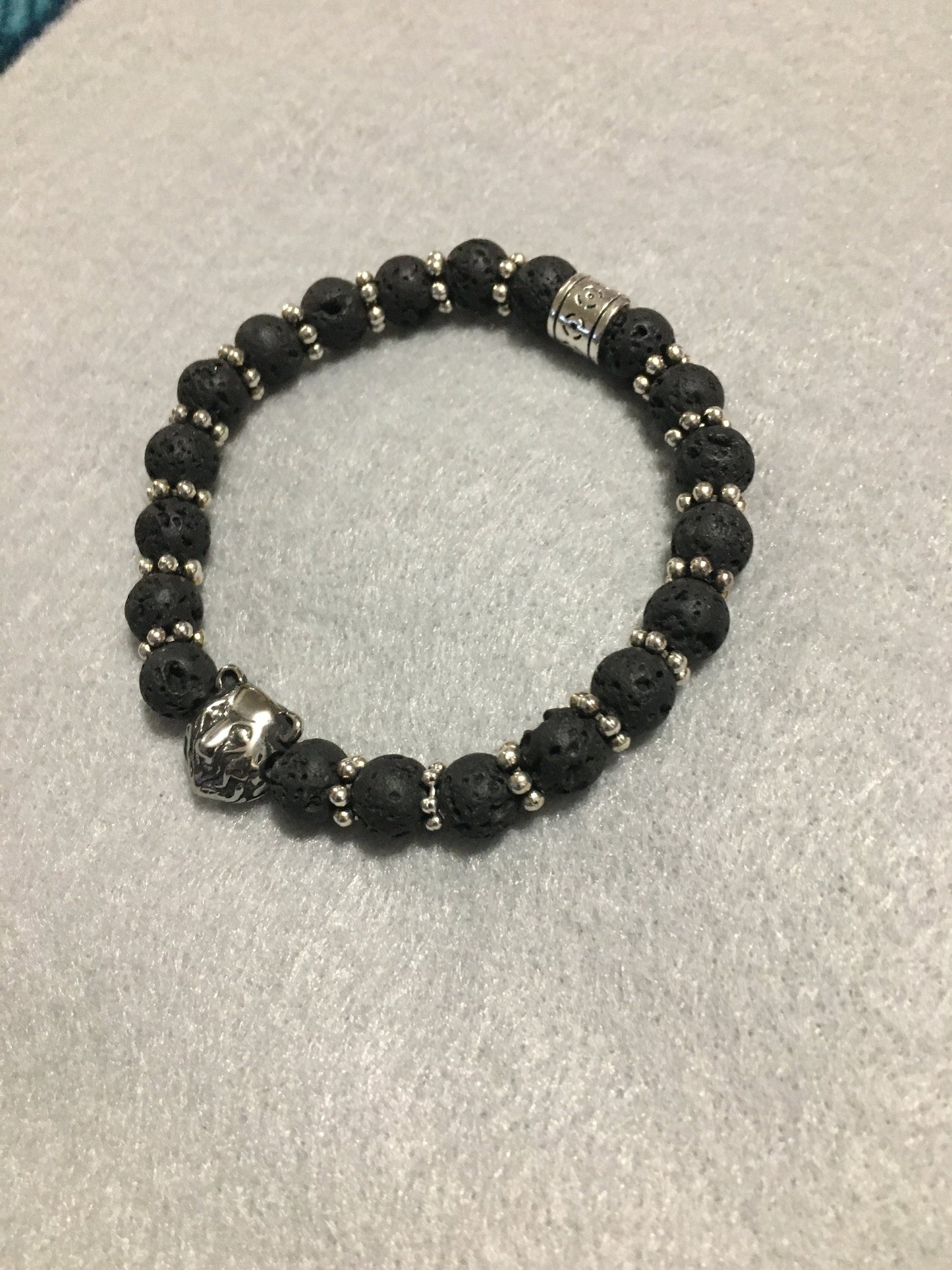 Chicago Bears Lava Rock Bracelet: Stainless Steel Bear Charm