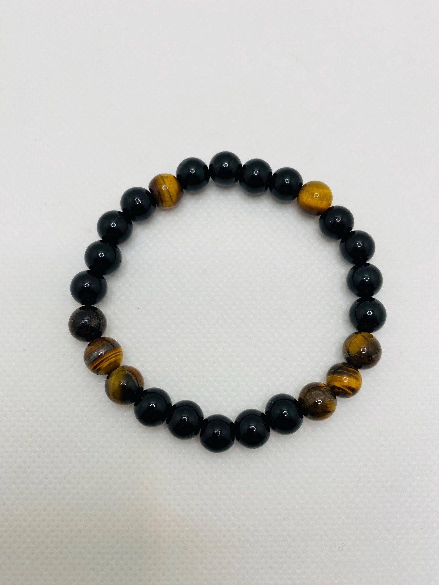 Handmade Onyx & Tiger's Eye Gemstone Beaded Bracelet
