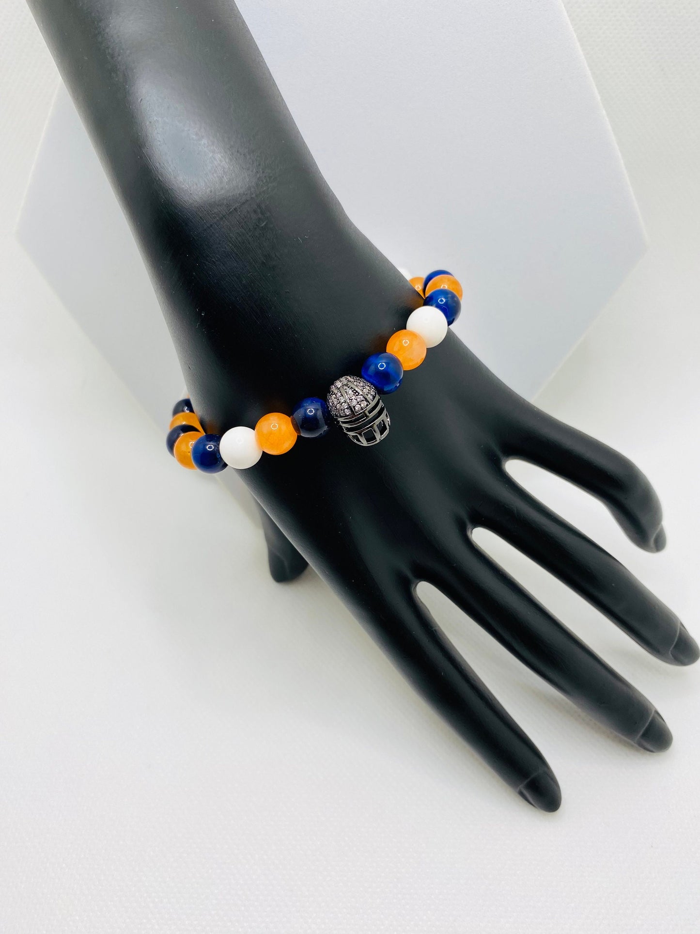 Denver Broncos Bracelet: Gemstone Beads & Football Helmet Charm