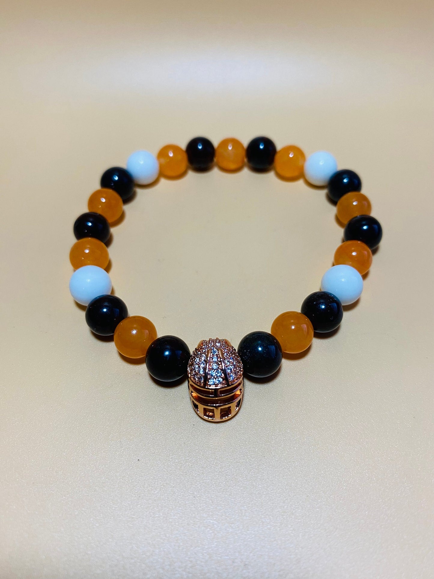 Cleveland Browns Bracelet: Gemstone Beads & Football Helmet Charm