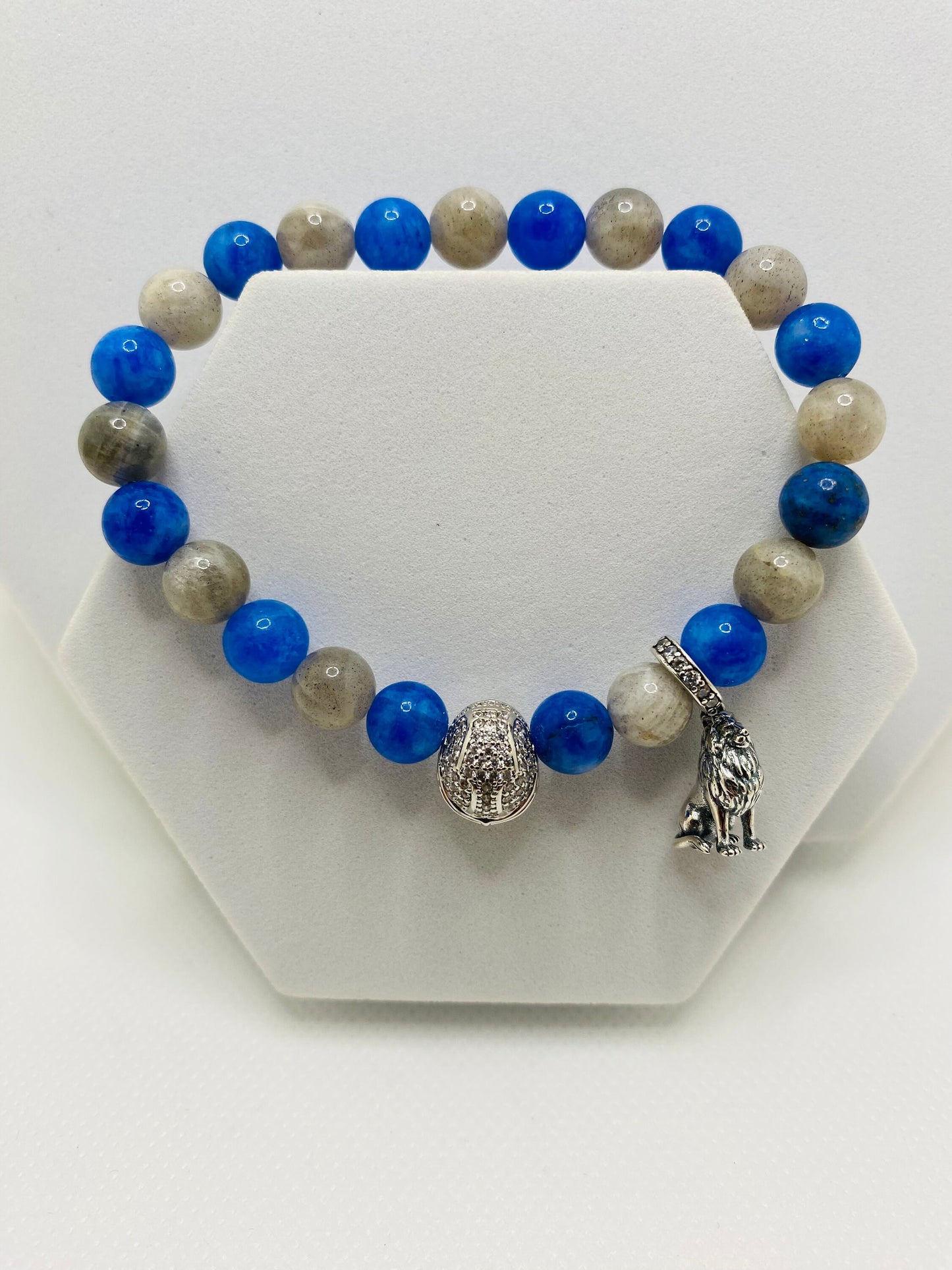 Detroit Lions Charm Bracelet: Labradorite & Kyanite Gemstone Beads
