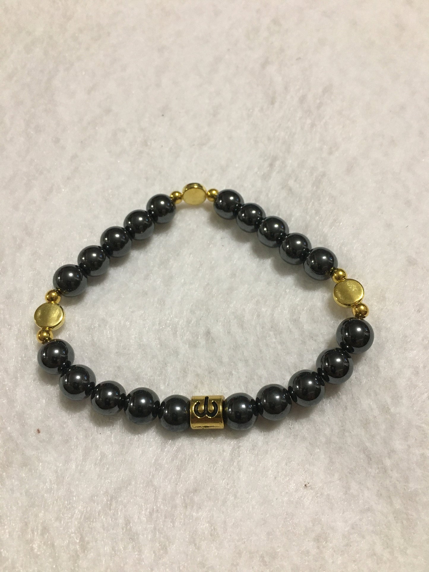 Aries Zodiac Bracelet: Hematite Gemstone, Gold Charm