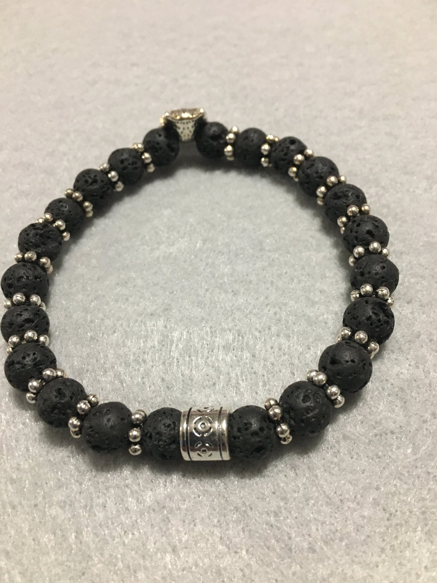 Silver Wolf Lava Rock Bracelet: Goth Men's Jewelry