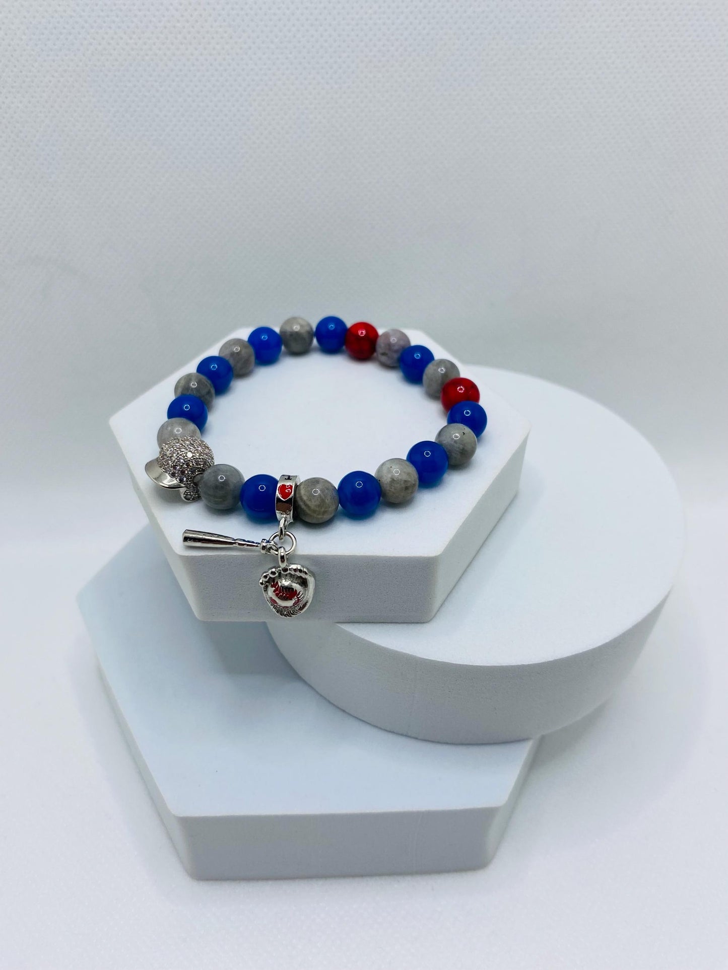 Los Angeles Dodgers Bracelet: Gemstone Beads & Baseball Charms