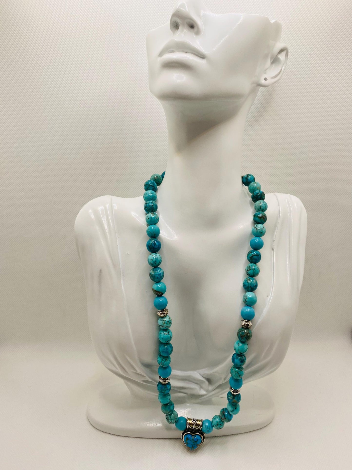 Handmade Turquoise Heart Necklace: Boho Gemstone Jewelry
