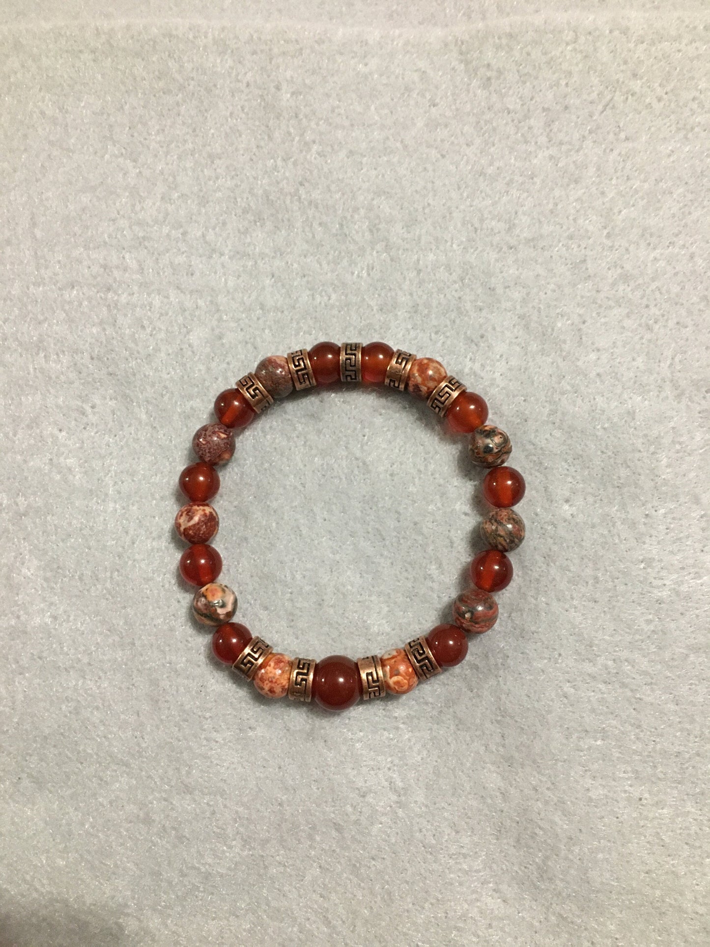 Carnelian & Red Jasper Bracelet: Tibetan Tube Spacers, Gemstone Beads