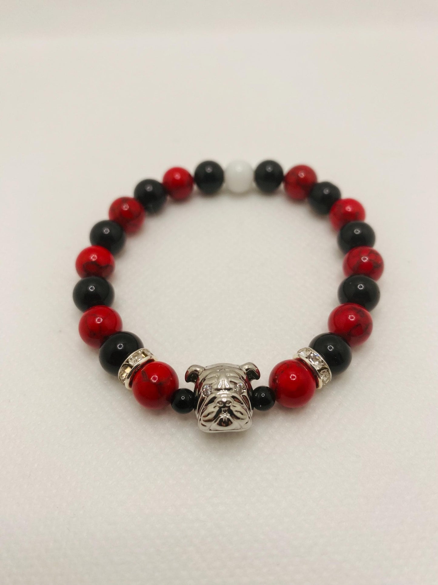 Georgia Bulldogs Gemstone Bracelet: Red Turquoise & Black Onyx, Dog Lover Gift