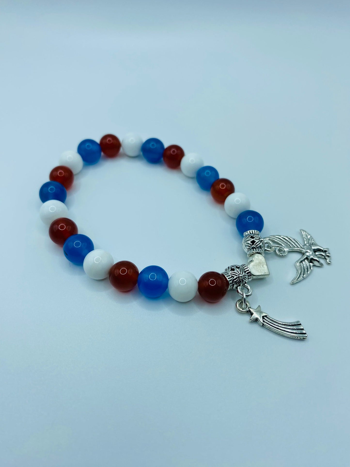 Red White Blue Gemstone Charm Bracelet: Eagle, Star, Heart