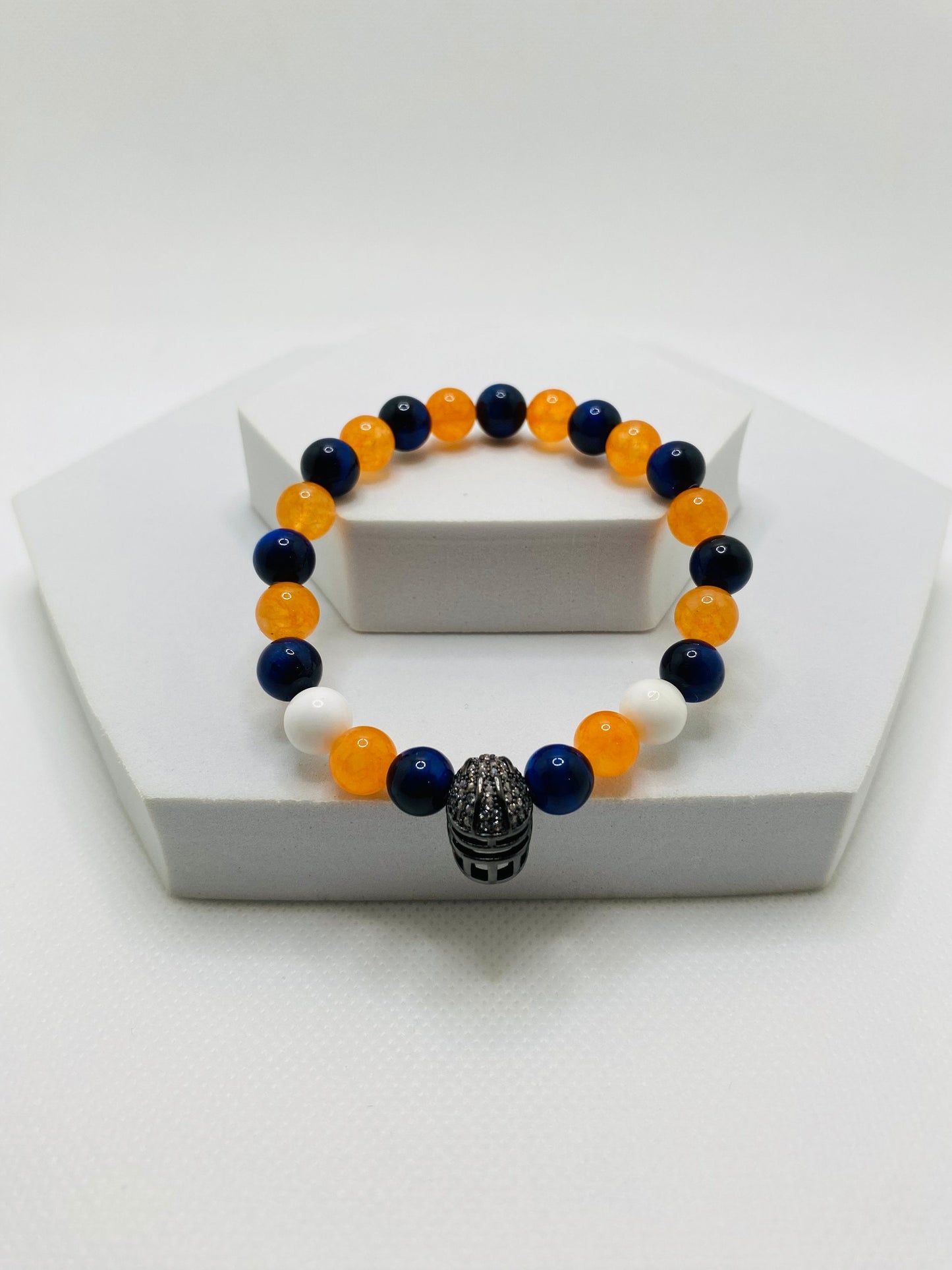 Denver Broncos Bracelet: Gemstone Beads & Football Helmet Charm