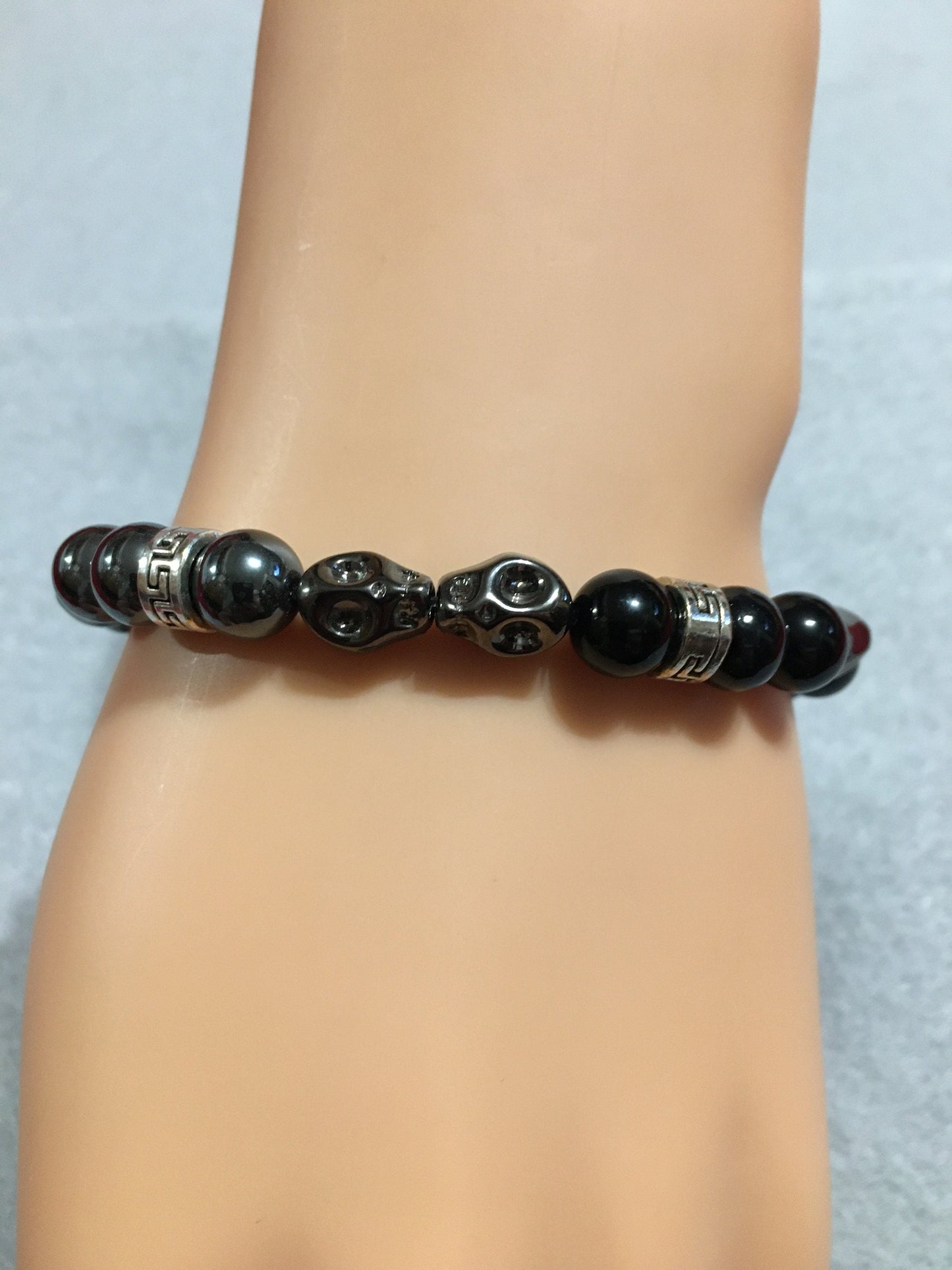 Mens Bracelet Day of the Dead Handmade Jewelry, Goth Jewelry with Natural Gemstone Beads, Gift for Men