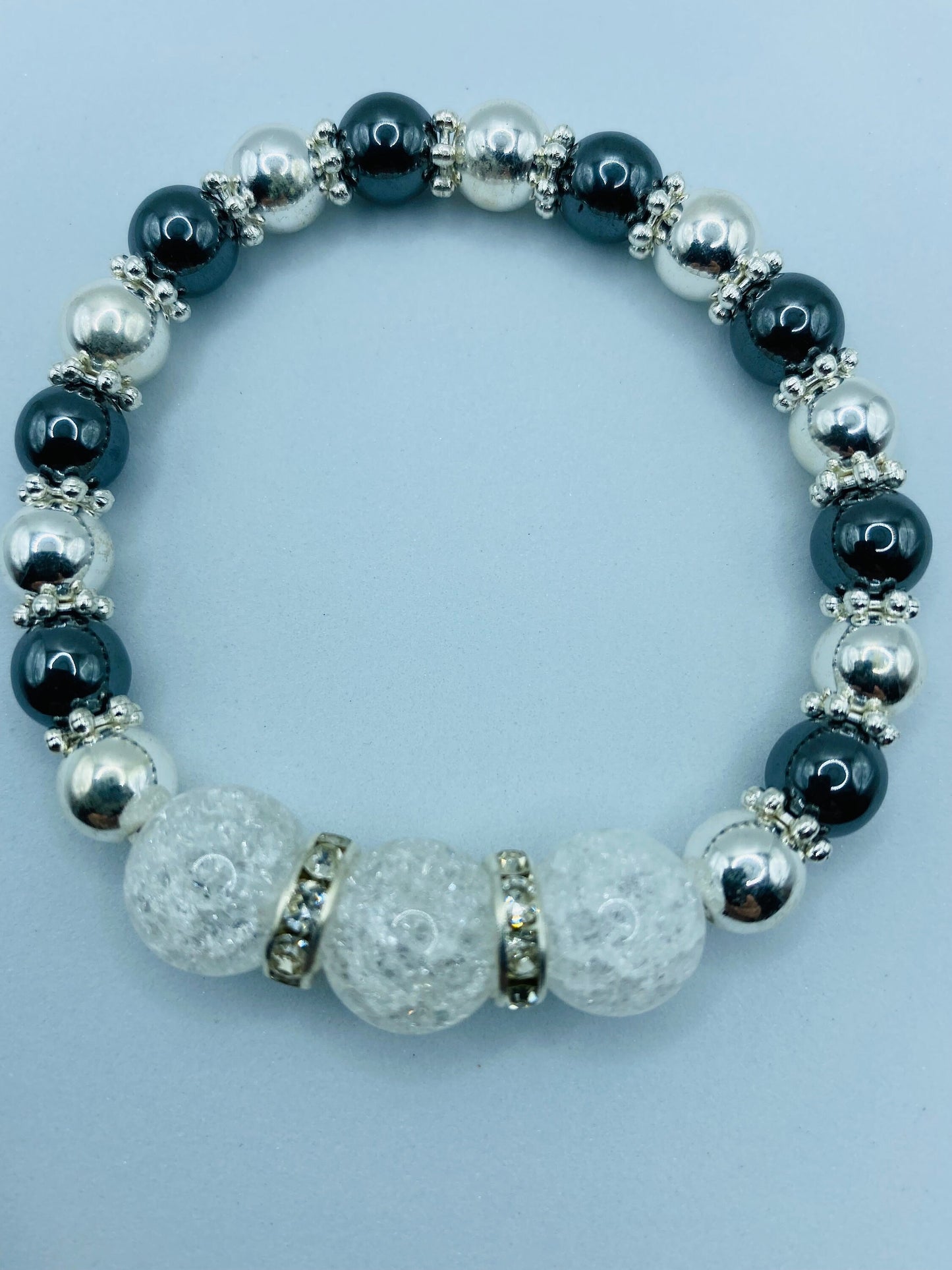 Quartz Crystal Bracelet with Silver & Black Hematite Gemstone Beads - Bracelets for women - Mens Bracelet